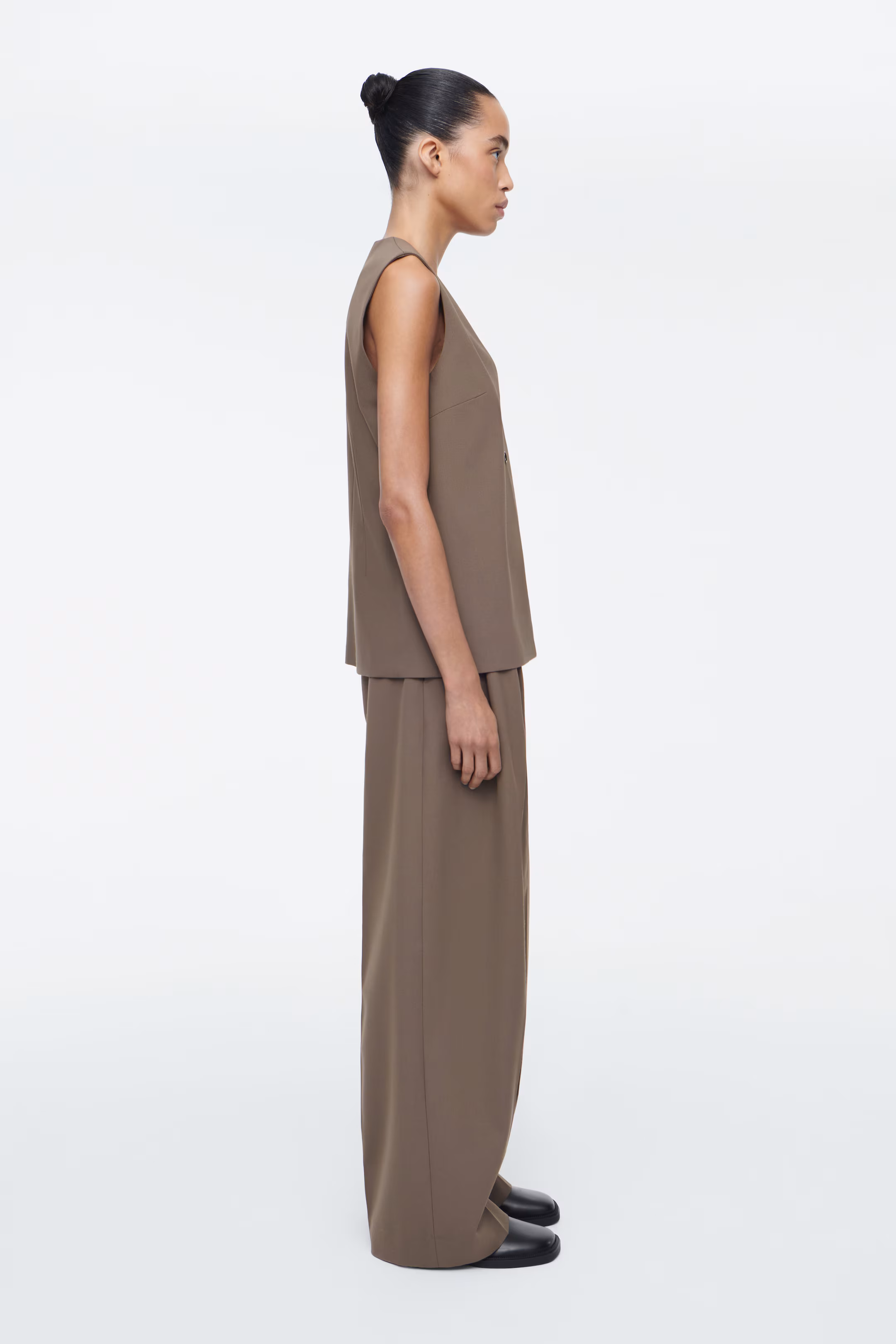 RELAXED TWILL WIDE-LEG TROUSERS