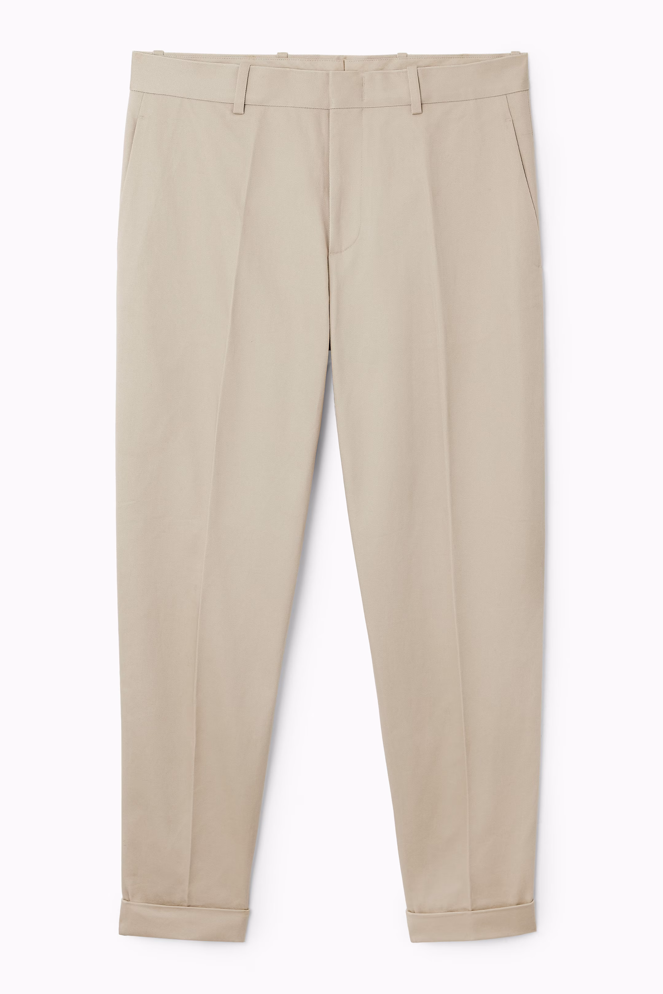 TURN-UP TAPERED TWILL TROUSERS