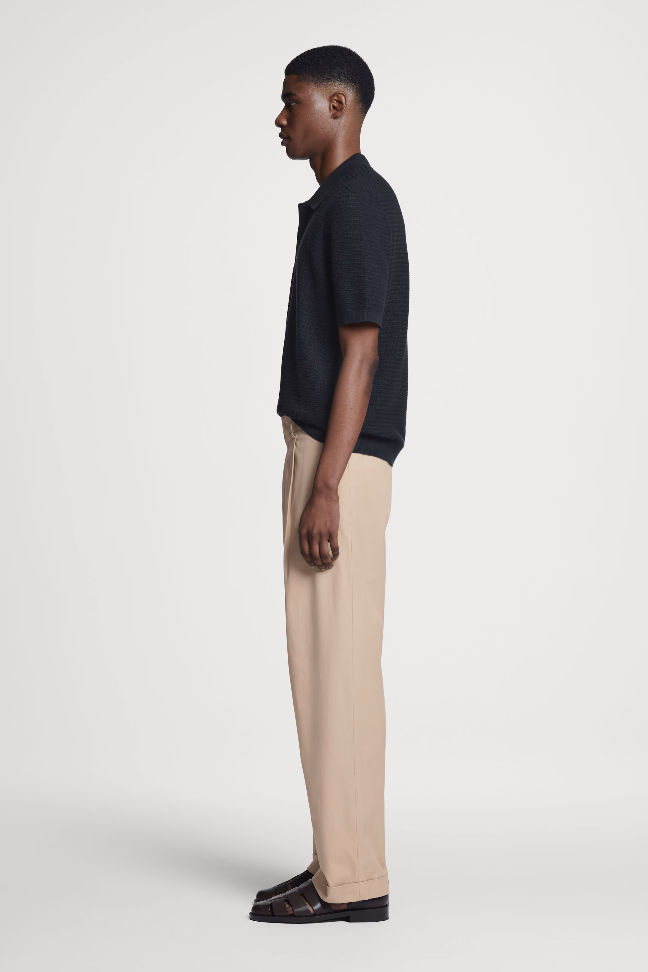 TEXTURED KNITTED COTTON POLO SHIRT