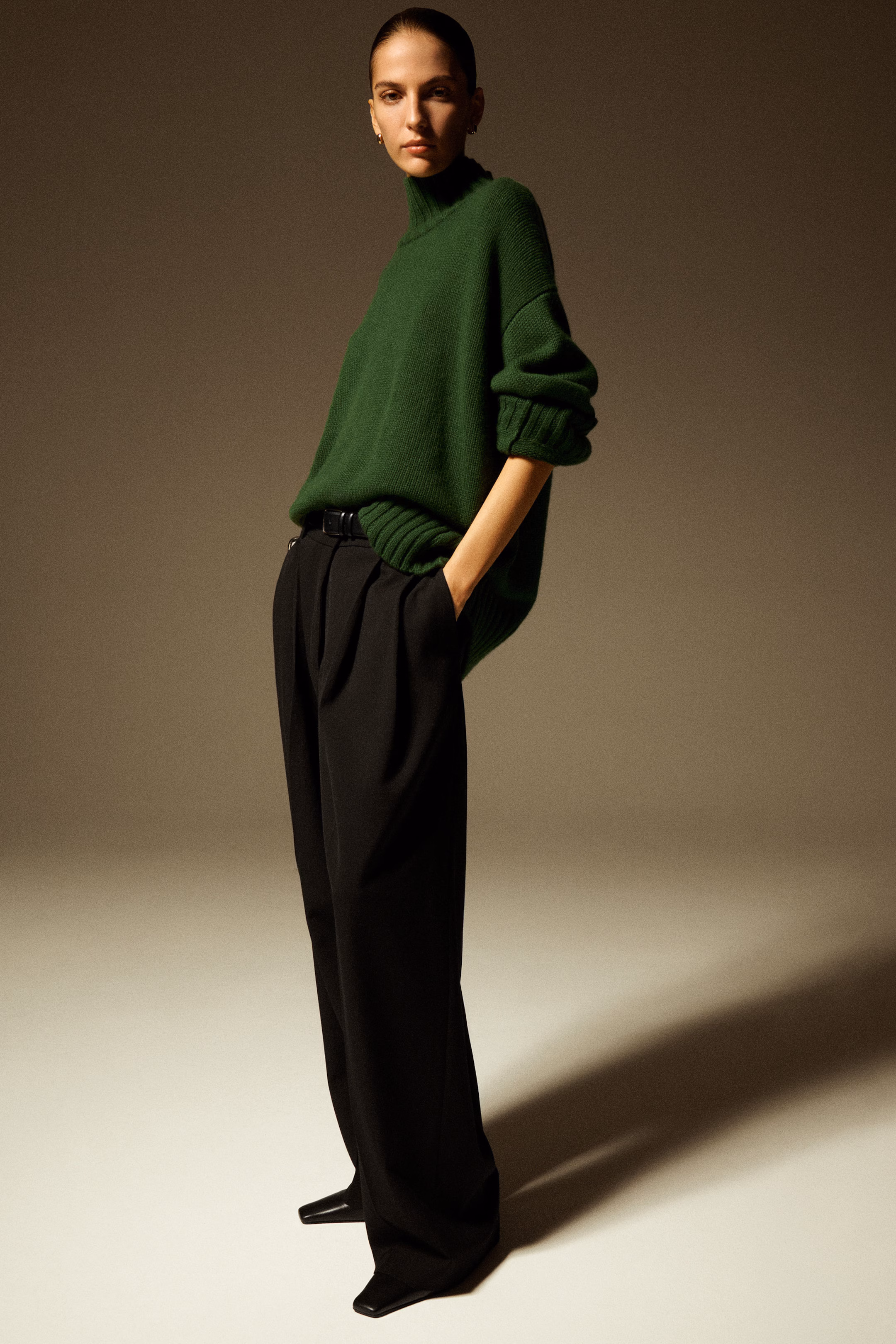 RELAXED TWILL WIDE-LEG TROUSERS