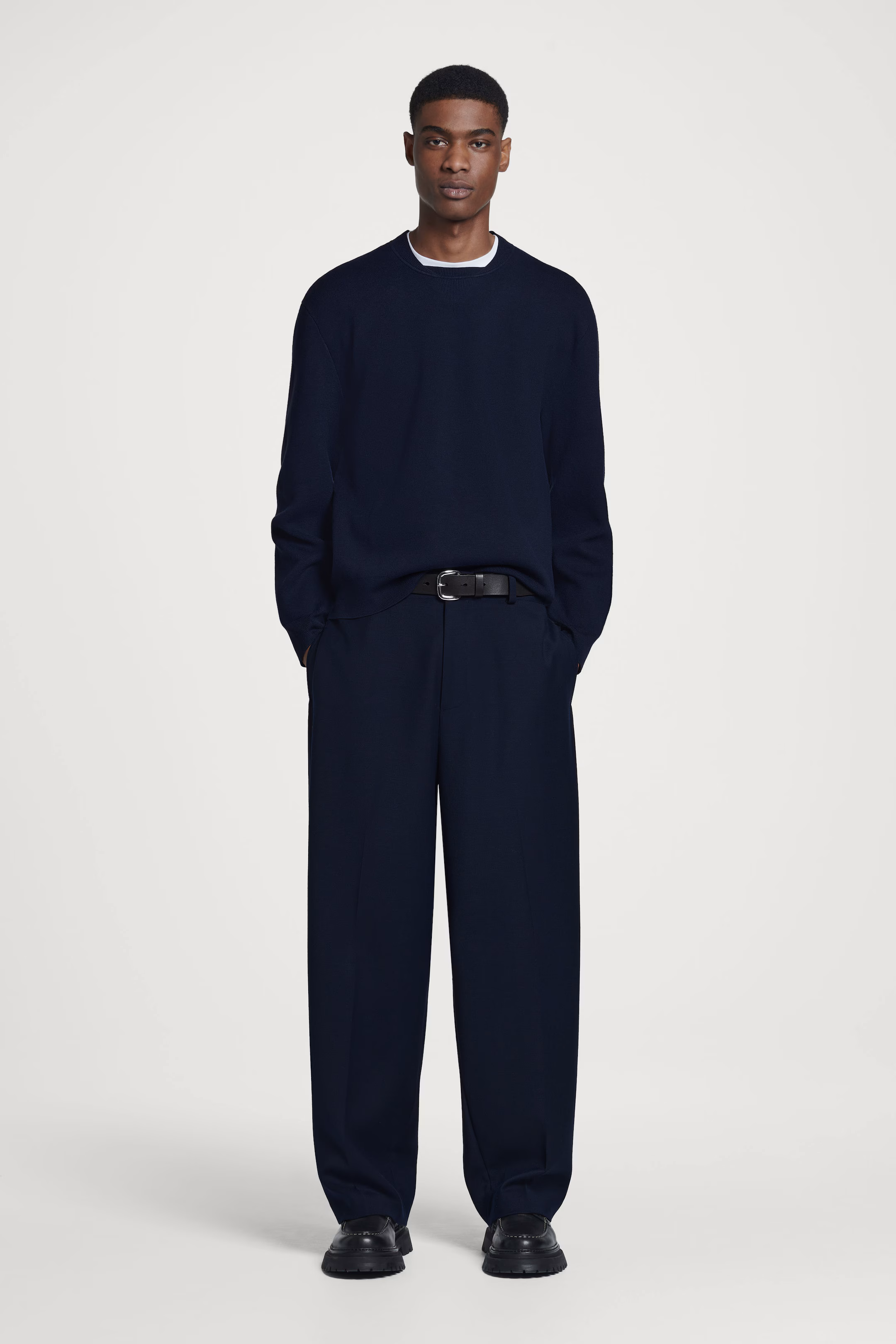 DOUBLE-FACED BOMBER-NECK KNITTED JUMPER