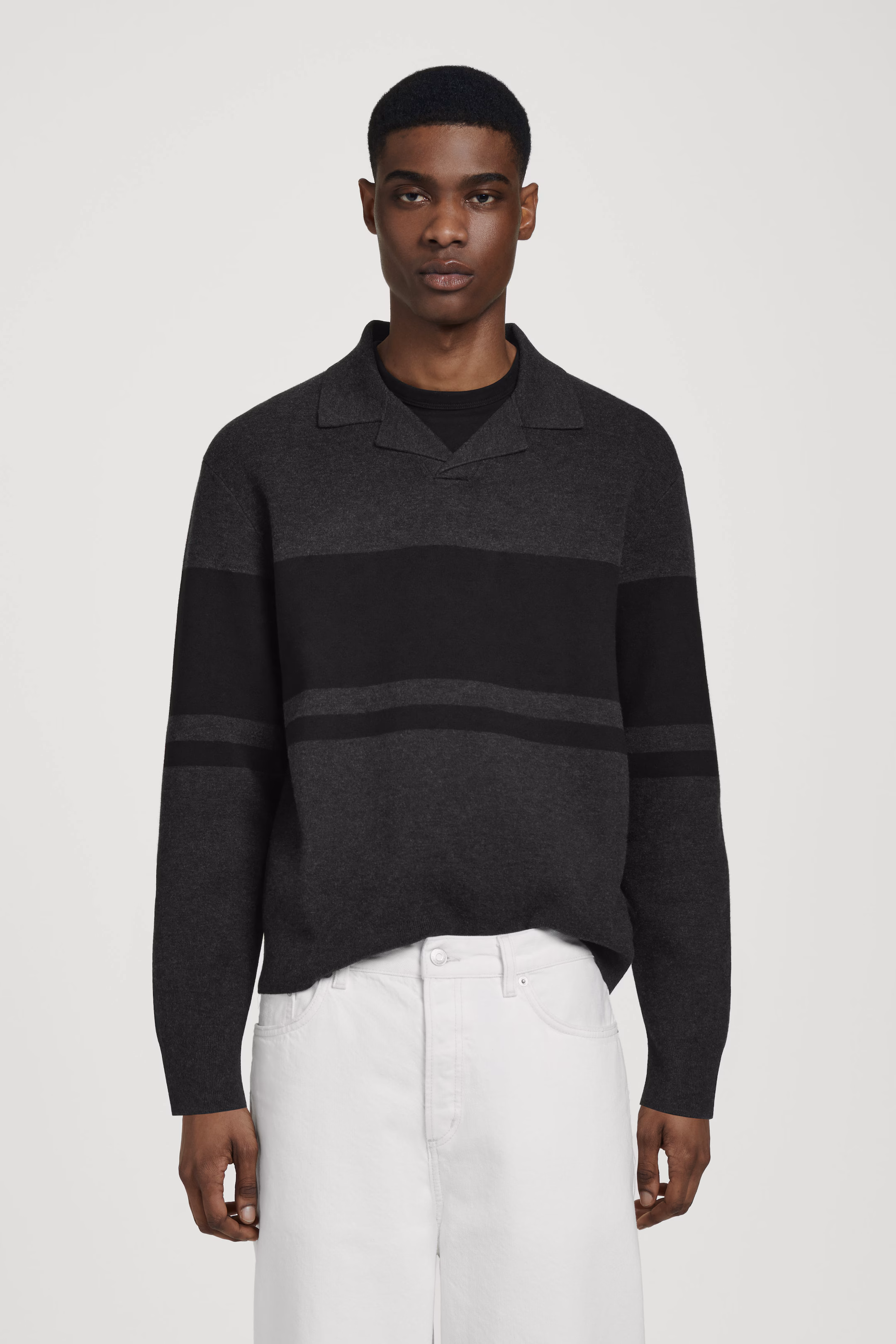 STRIPED DOUBLE-FACED KNITTED POLO SHIRT