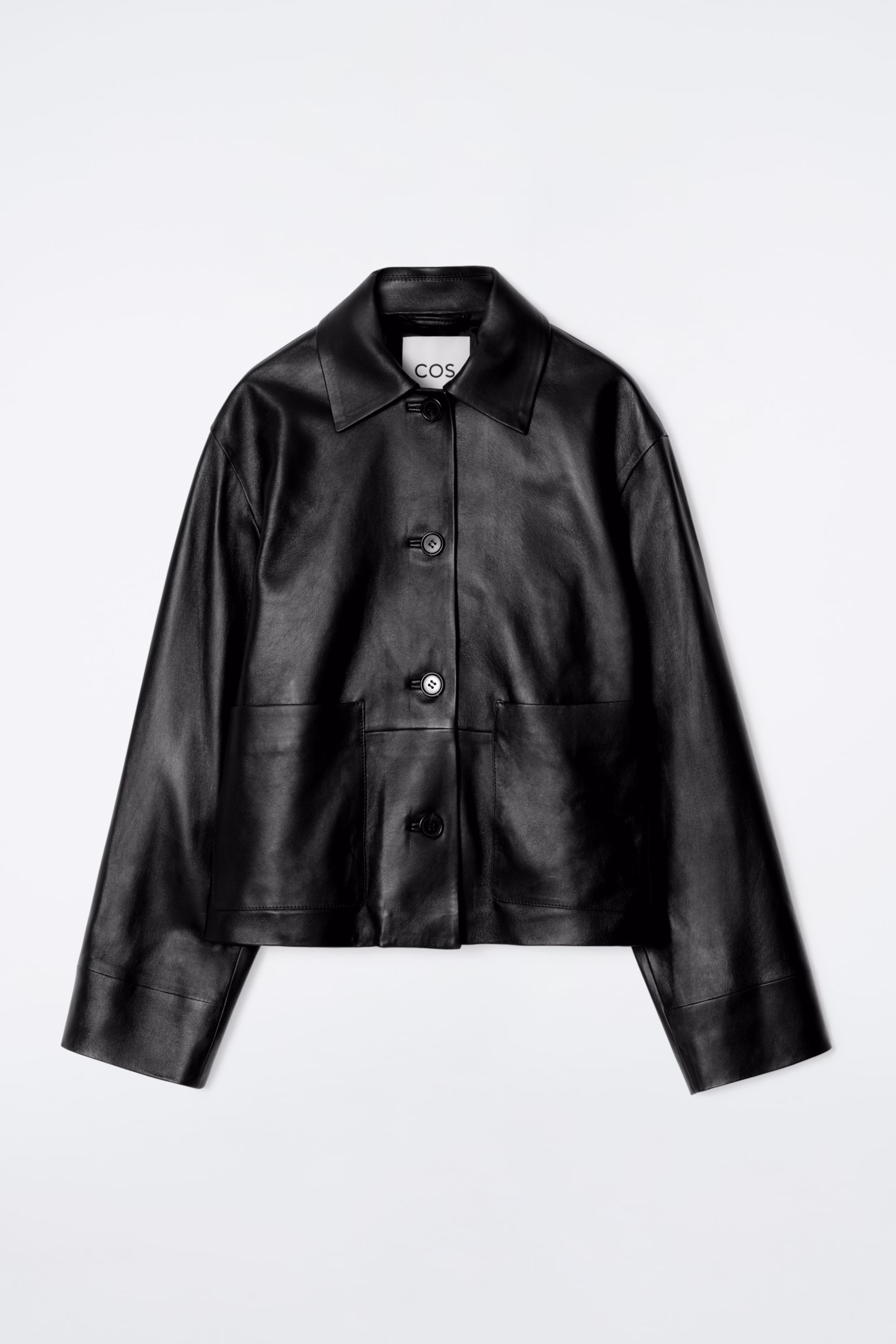 BOXY COLLARED LEATHER JACKET