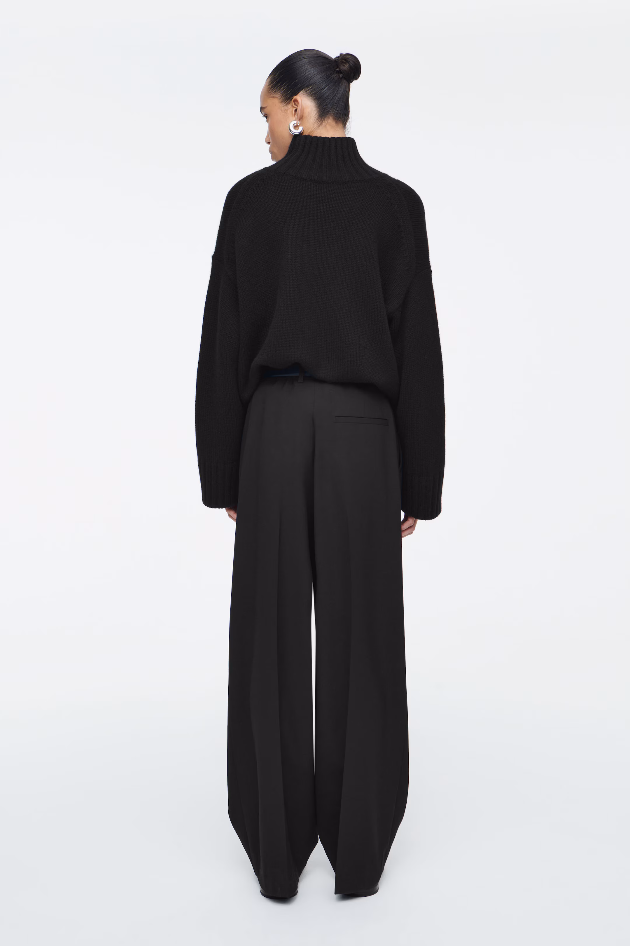 RELAXED TWILL WIDE-LEG TROUSERS