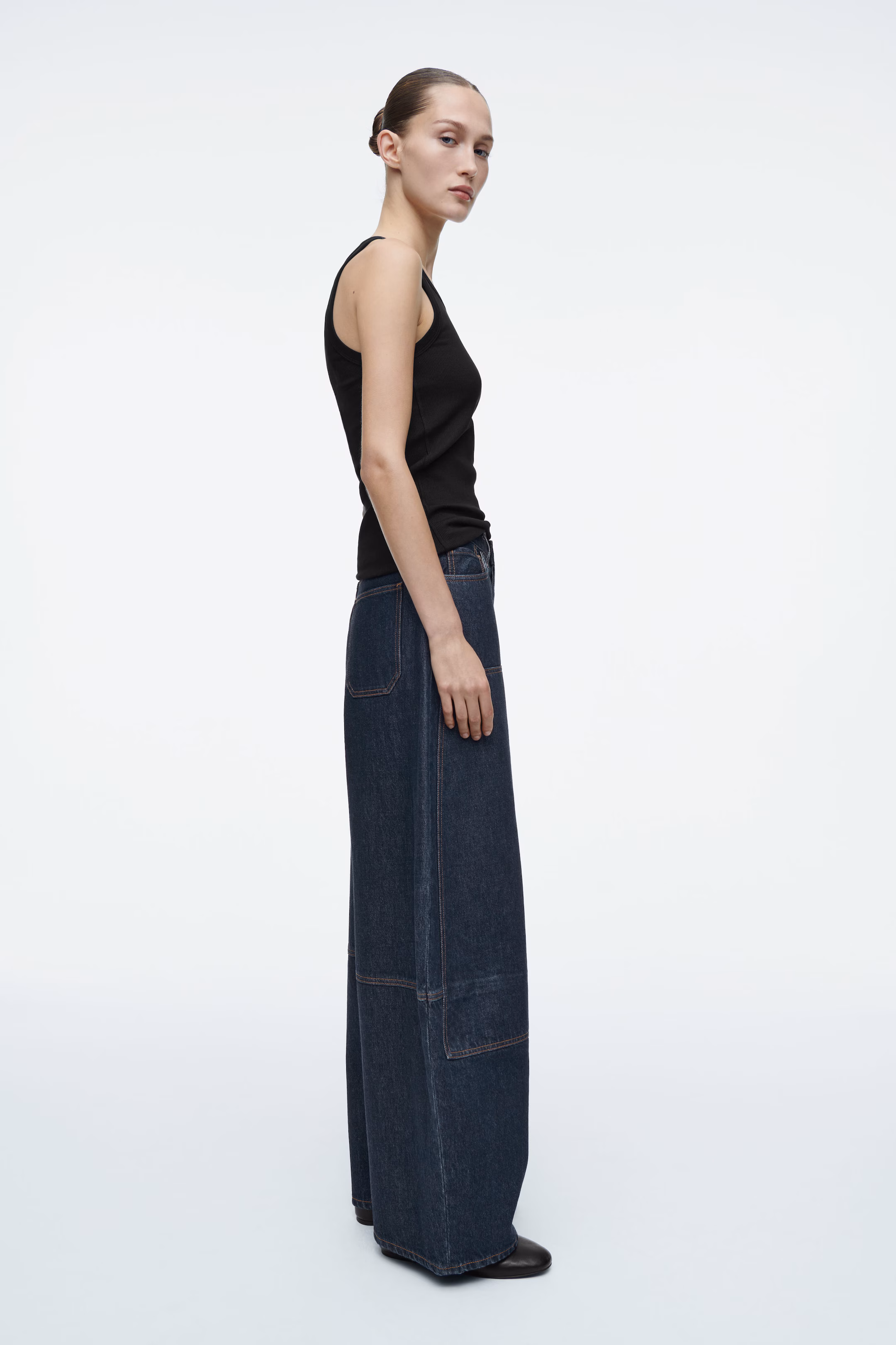 WESTERN BARREL-LEG RAW DENIM TROUSERS
