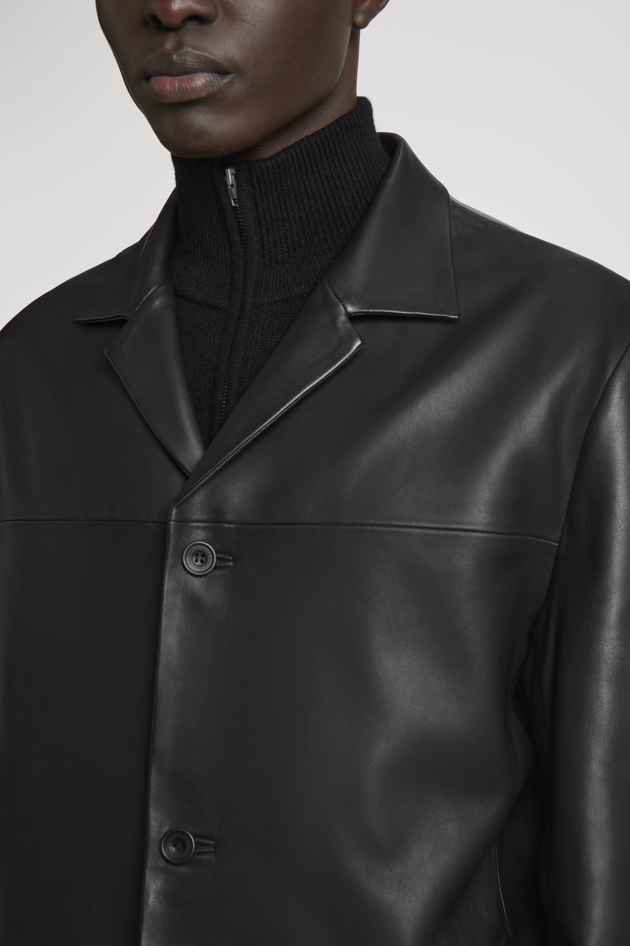 CAMP-COLLAR LEATHER JACKET