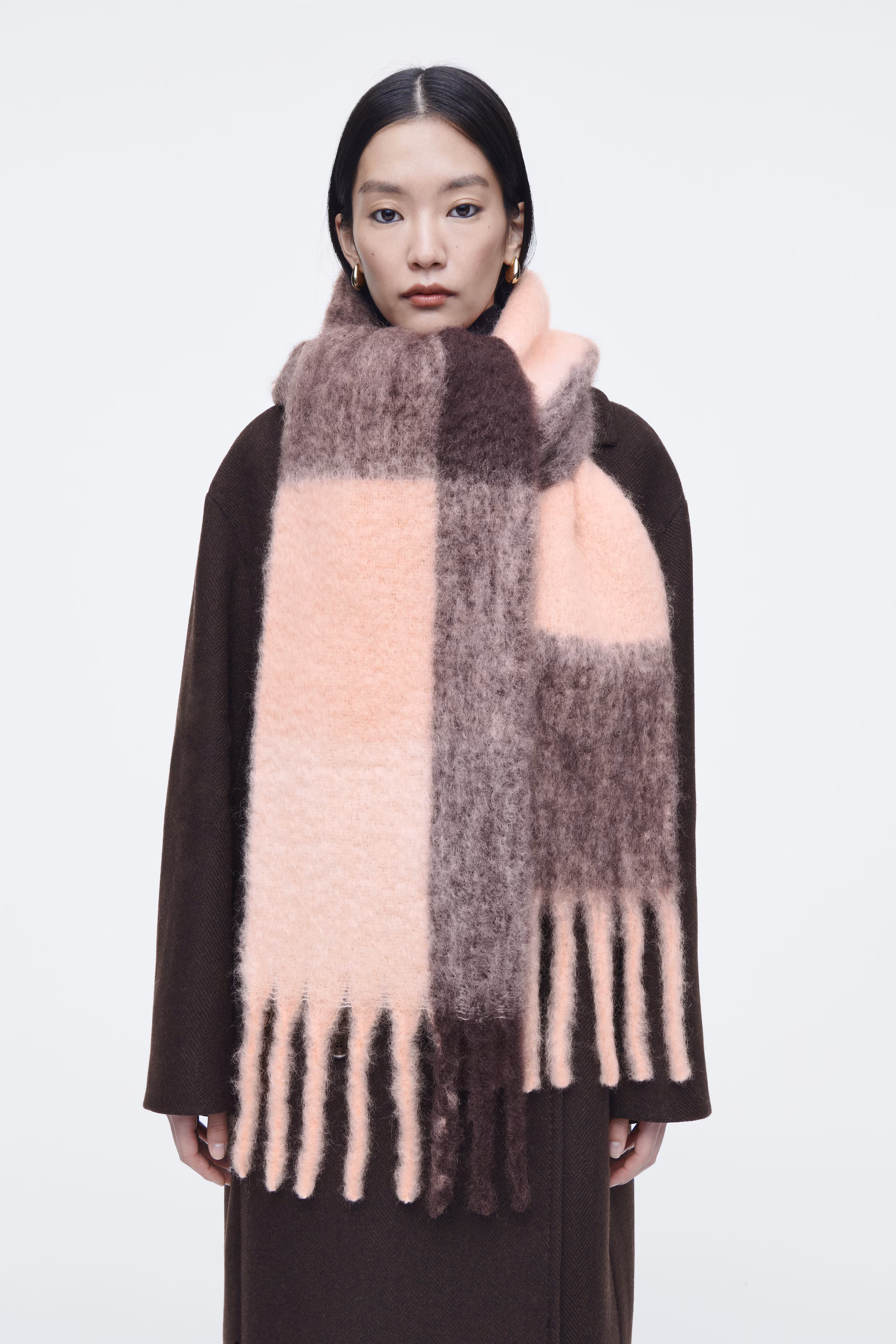 FRINGED BRUSHED-MOHAIR SCARF