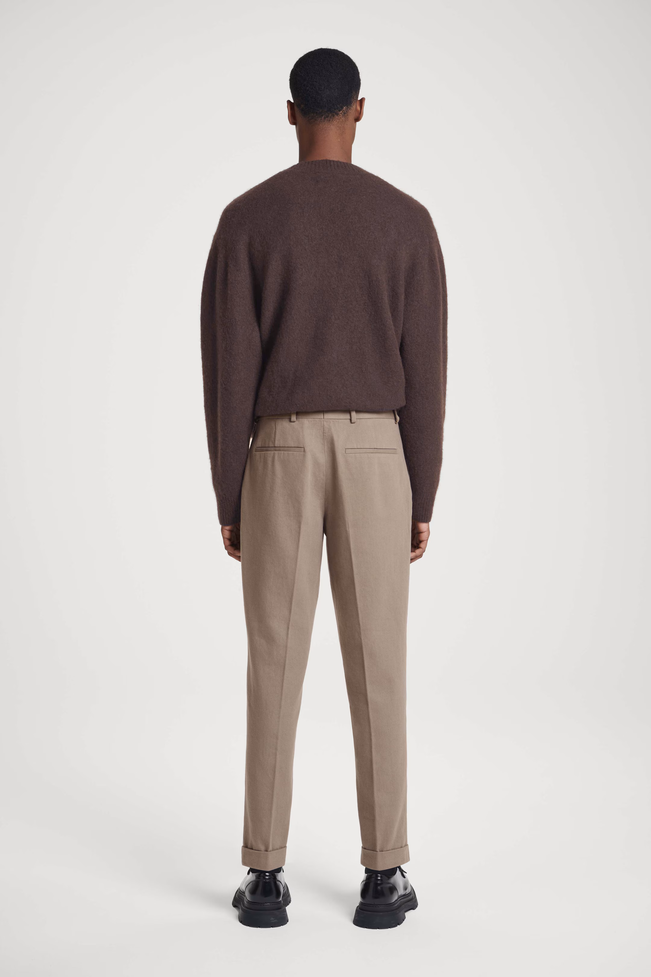 TURN-UP TAPERED TWILL TROUSERS