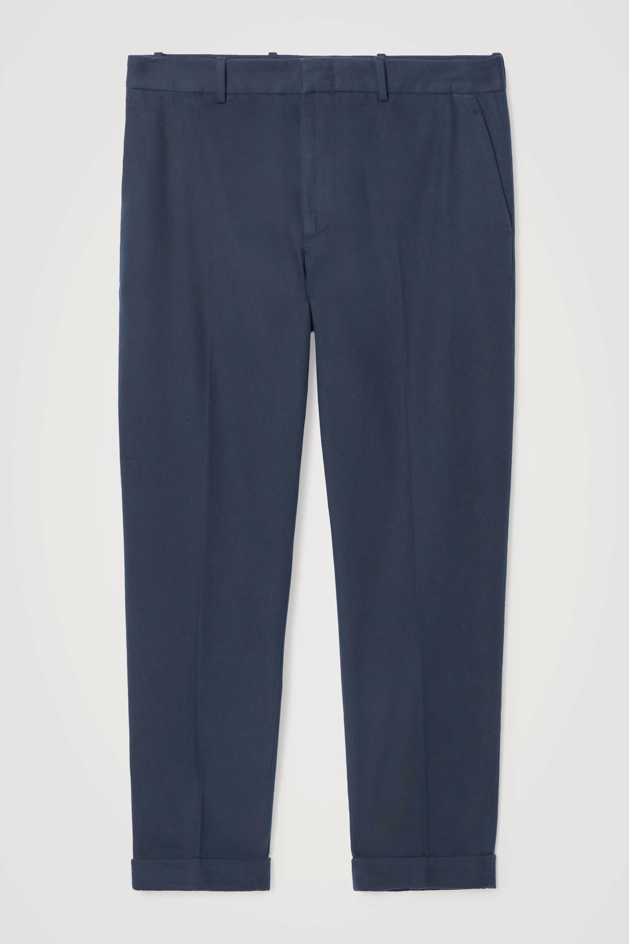 TURN-UP TAPERED TWILL TROUSERS