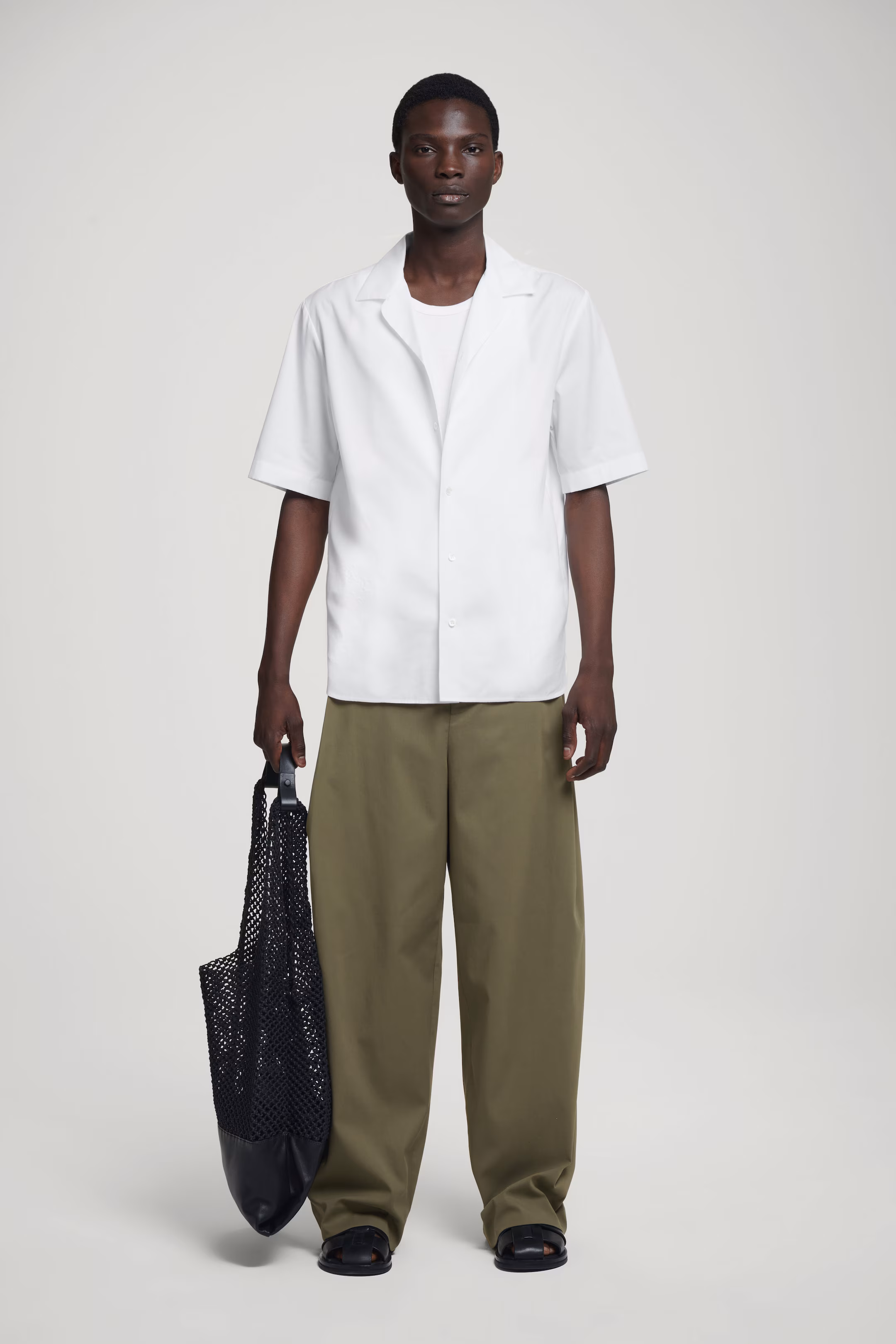 PLEATED COTTON WIDE-LEG TROUSERS