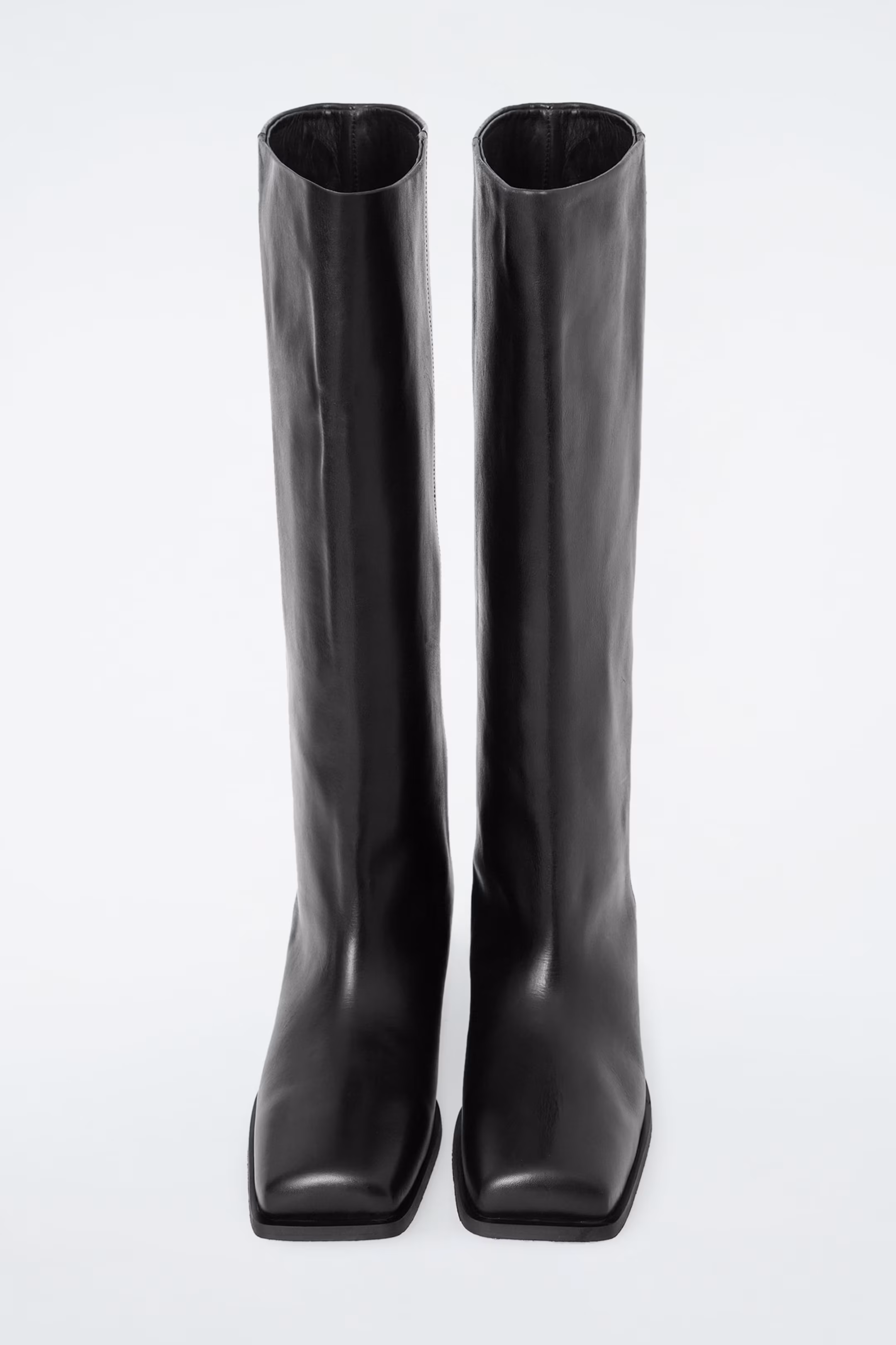 SQUARE-TOE LEATHER KNEE-HIGH BOOTS