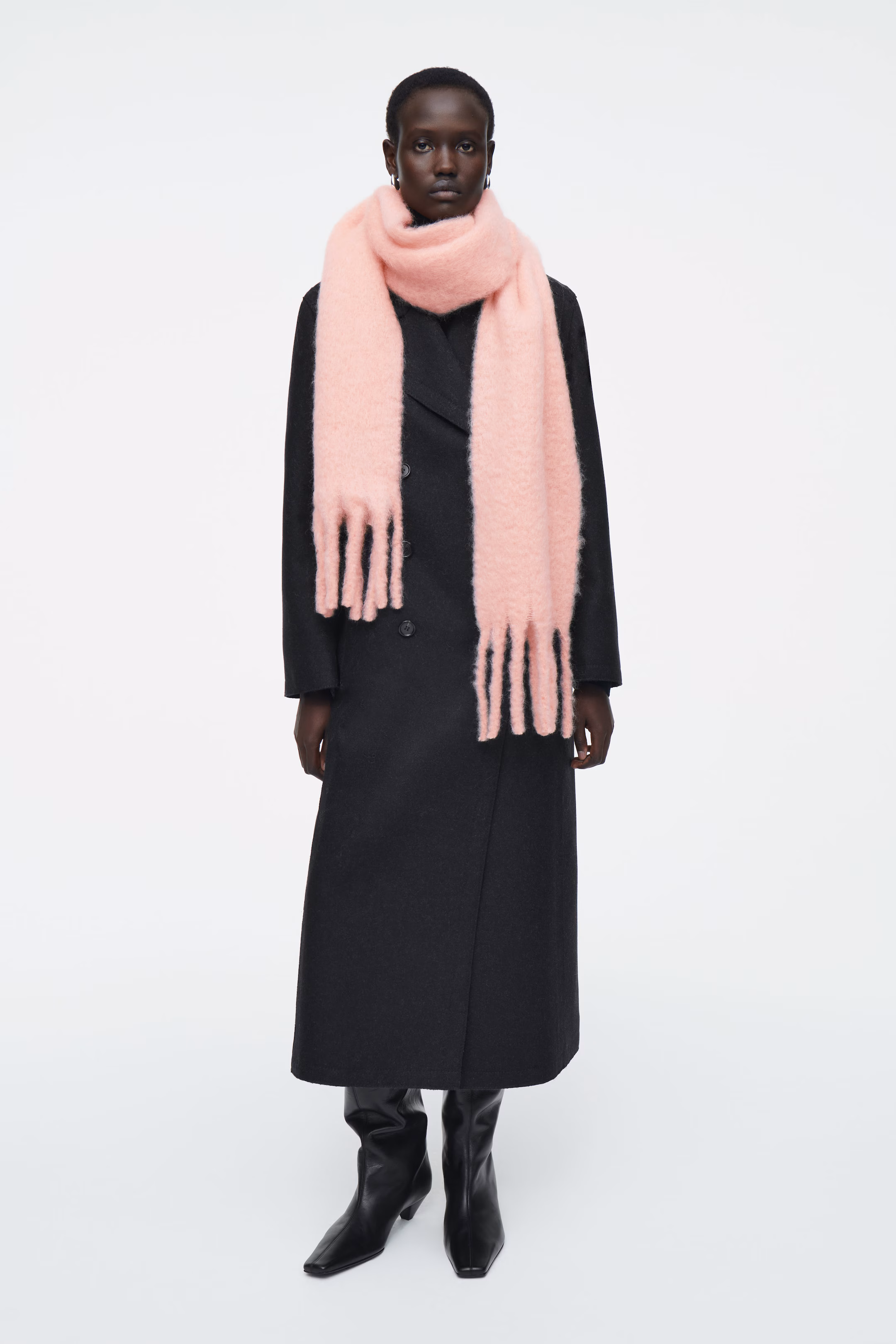 FRINGED BRUSHED-MOHAIR SCARF