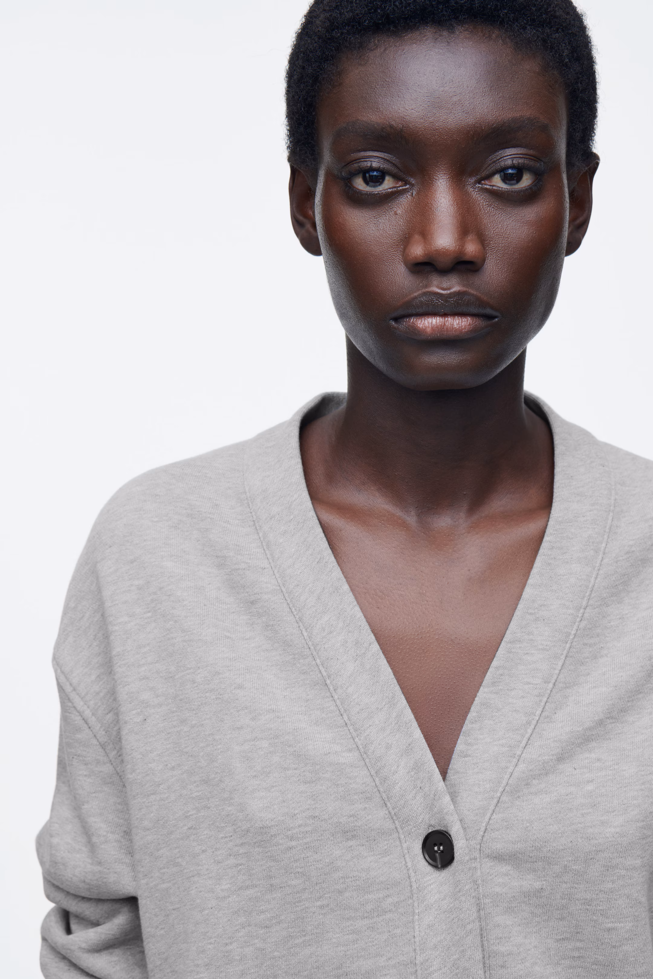 DOUBLE-FACED JERSEY V-NECK CARDIGAN