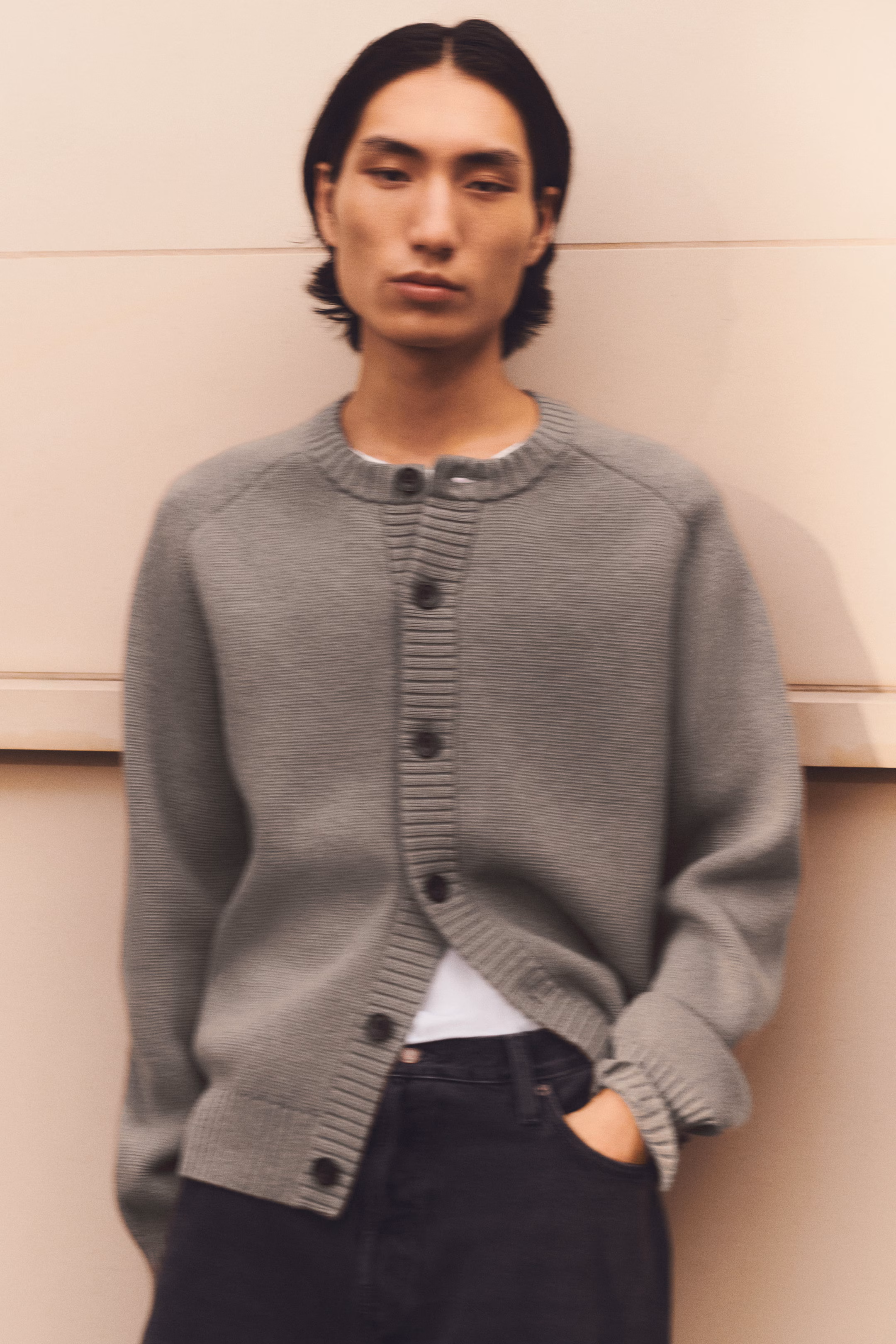 WOOL-BLEND CREW-NECK CARDIGAN