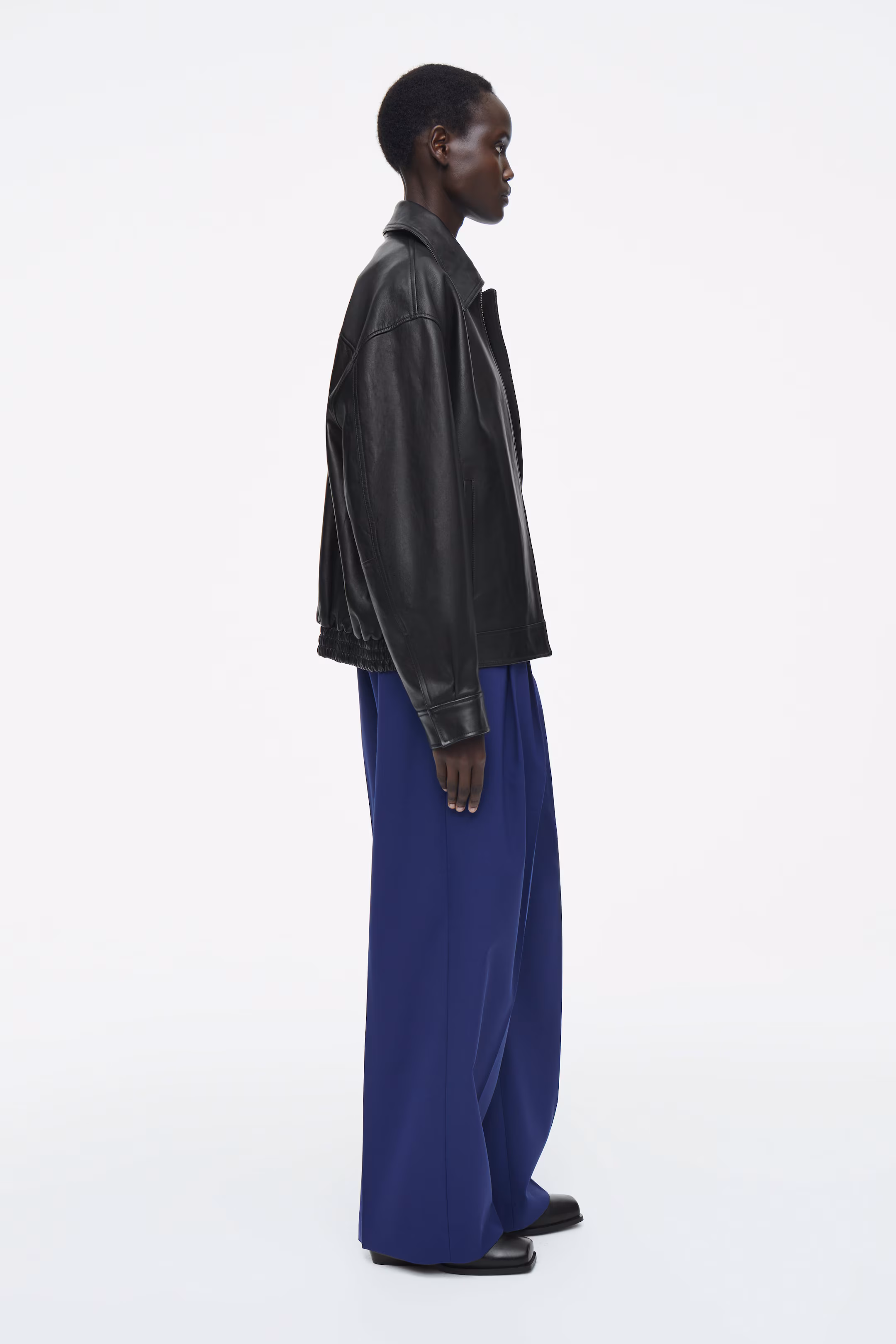 RELAXED TWILL WIDE-LEG TROUSERS