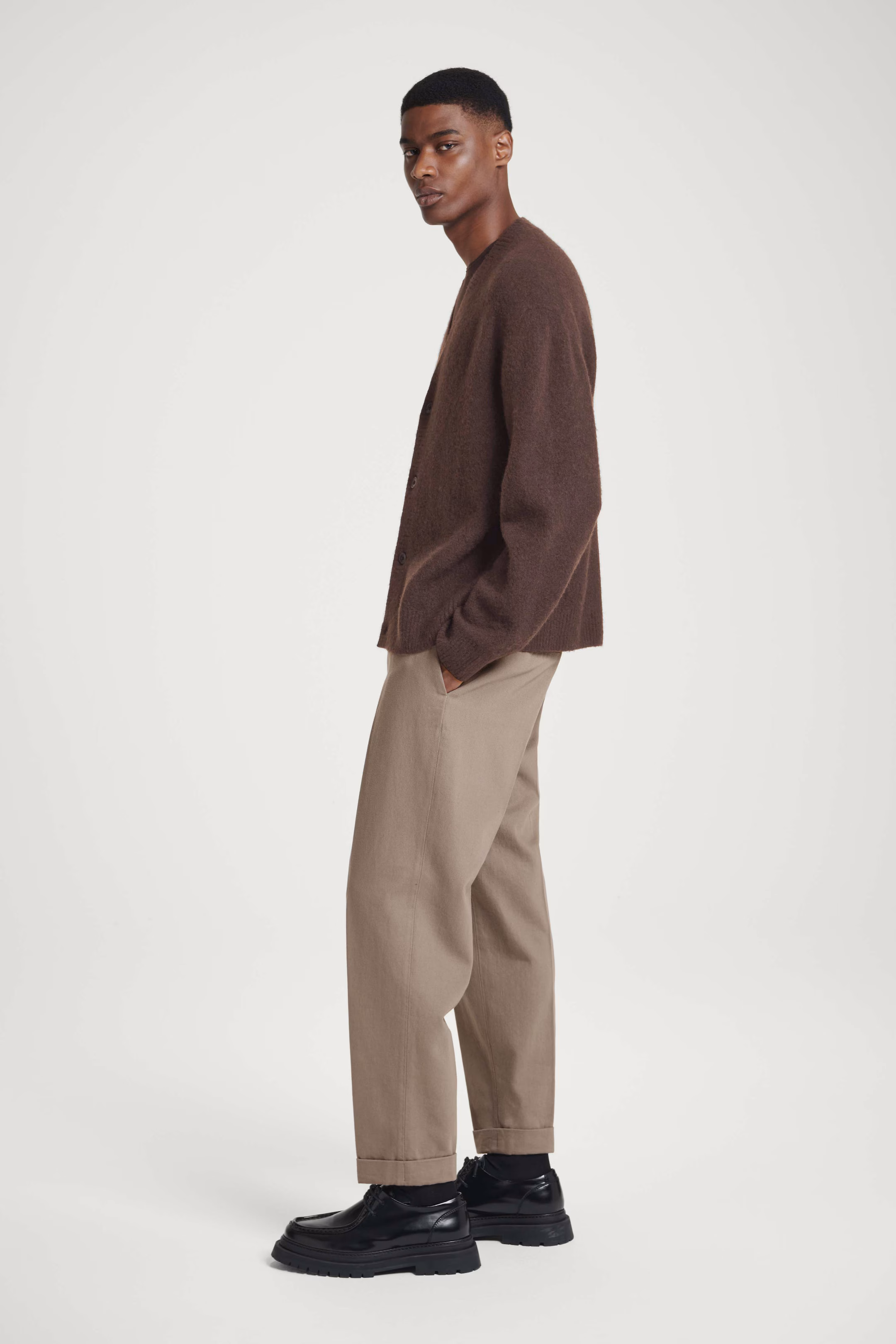 TURN-UP TAPERED TWILL TROUSERS