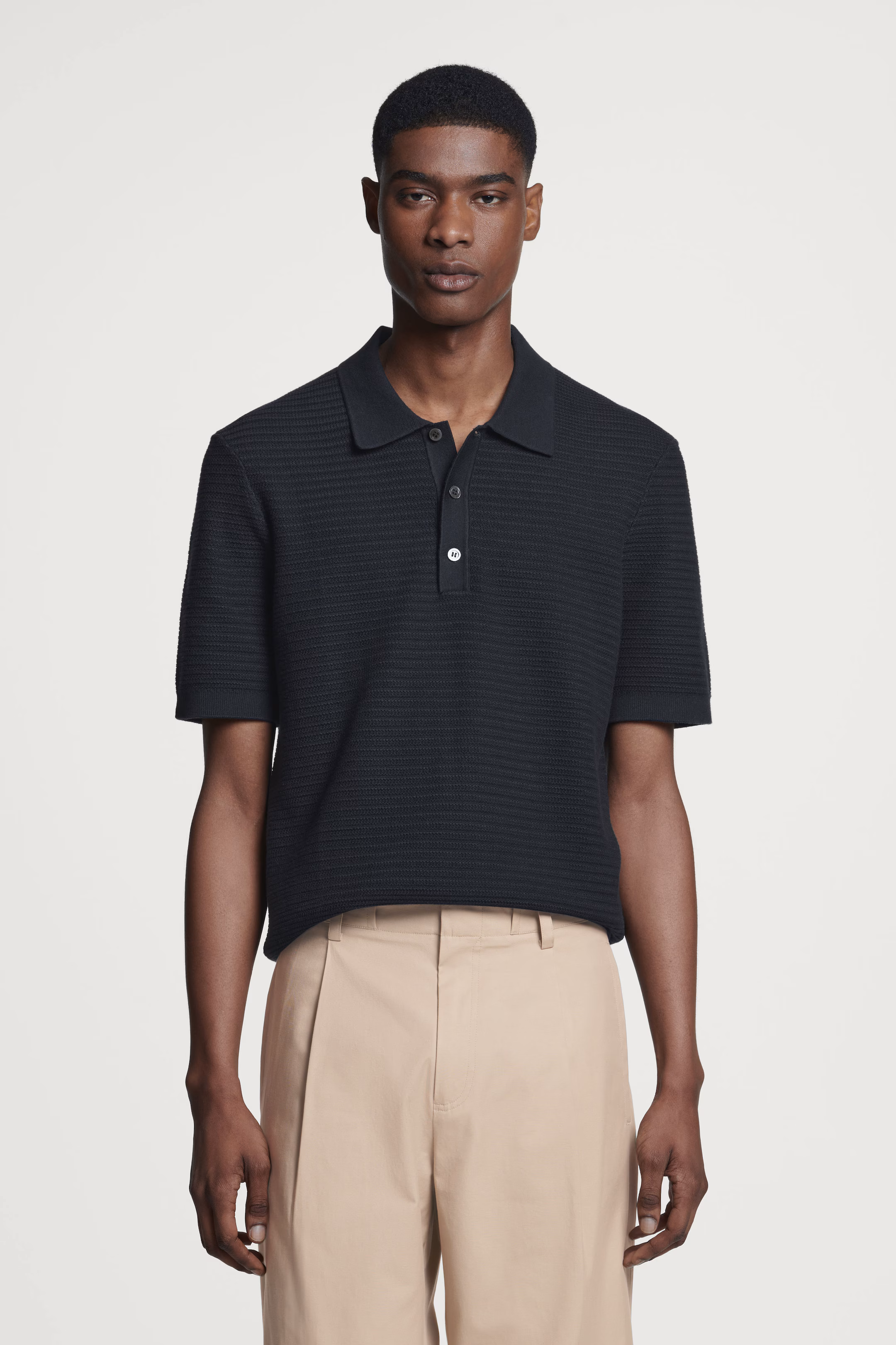 TEXTURED KNITTED COTTON POLO SHIRT