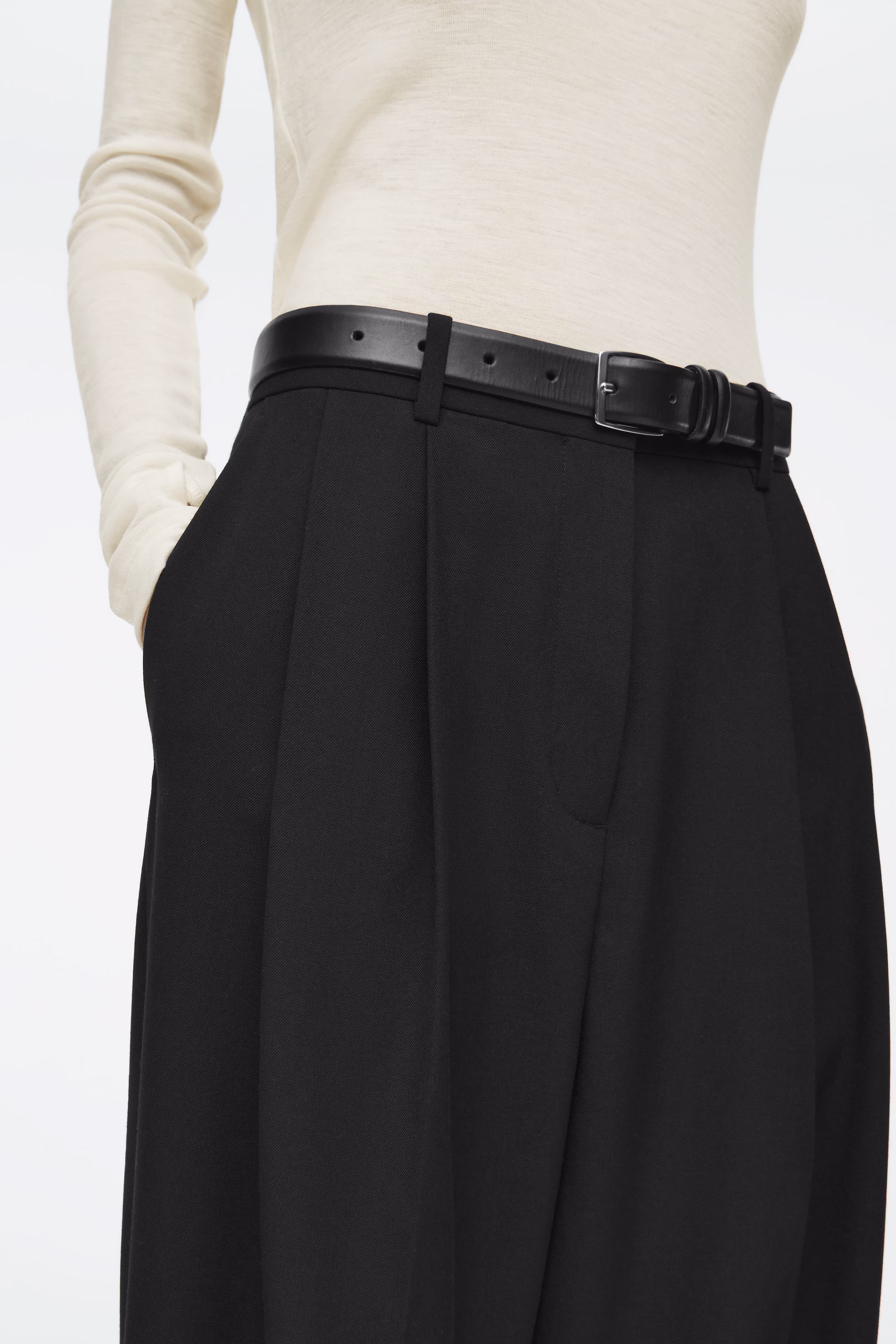 RELAXED TWILL WIDE-LEG TROUSERS