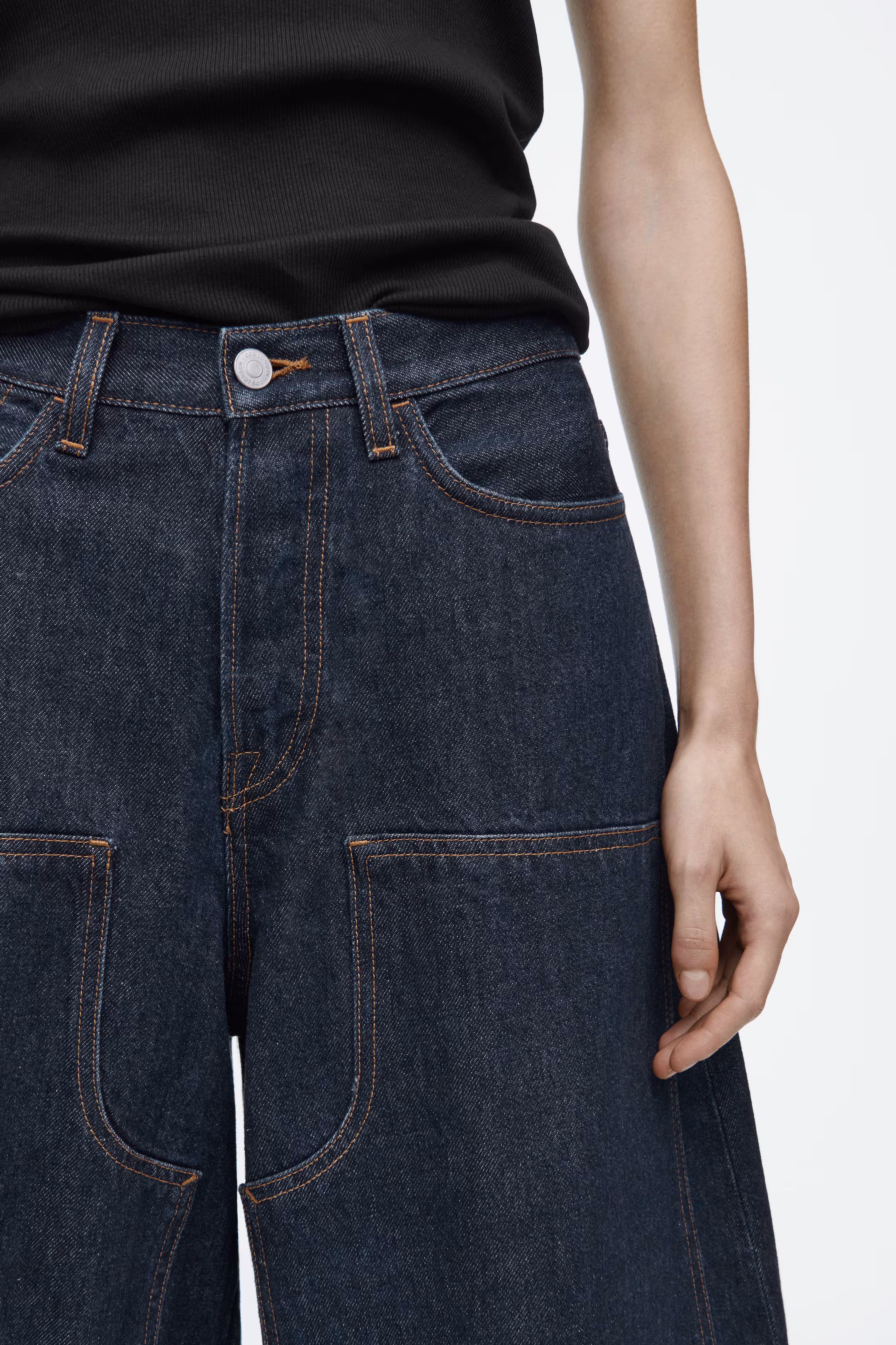 WESTERN BARREL-LEG RAW DENIM TROUSERS