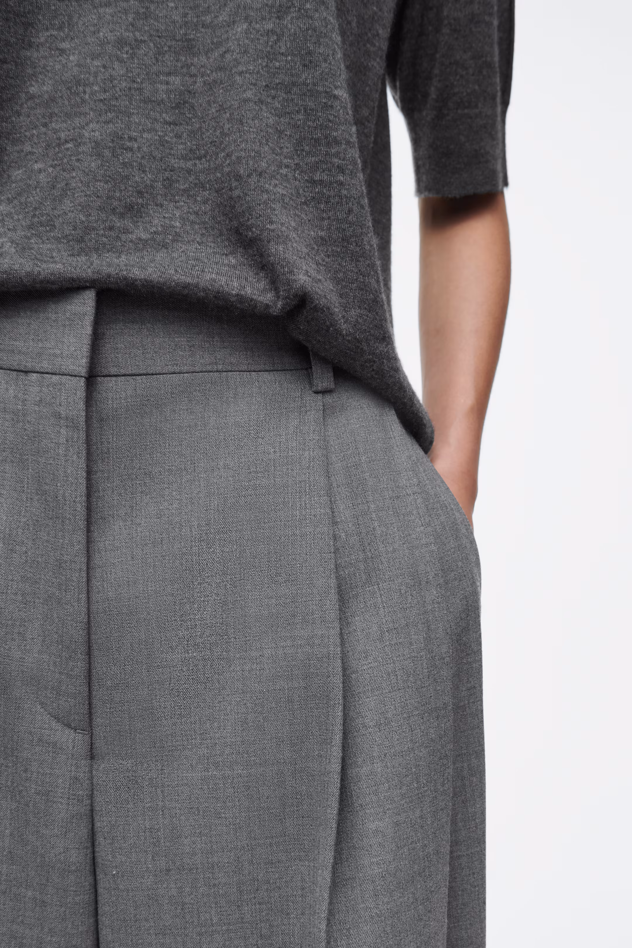 RELAXED TWILL WIDE-LEG TROUSERS
