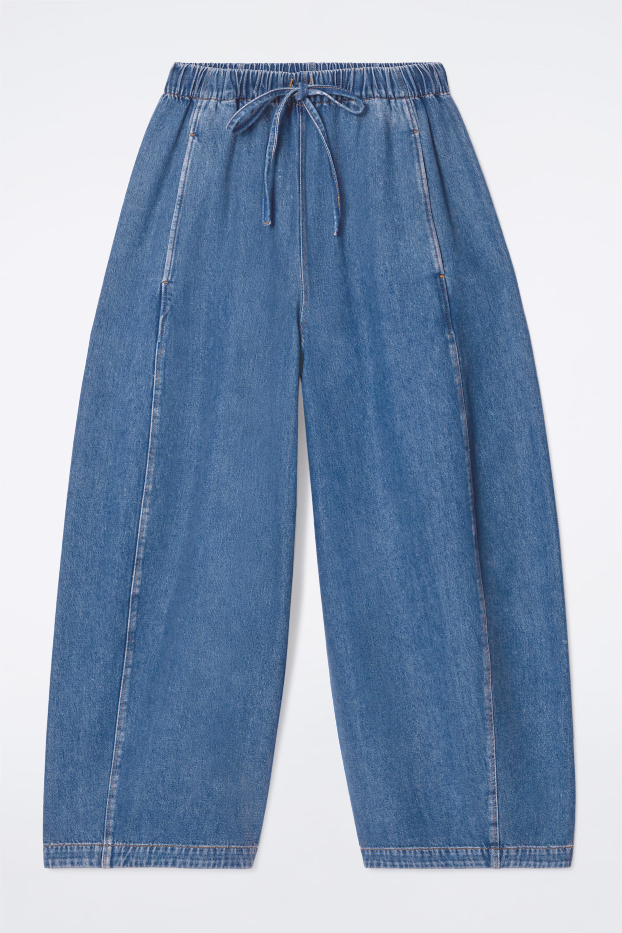 BARREL-LEG DENIM DRAWSTRING TROUSERS