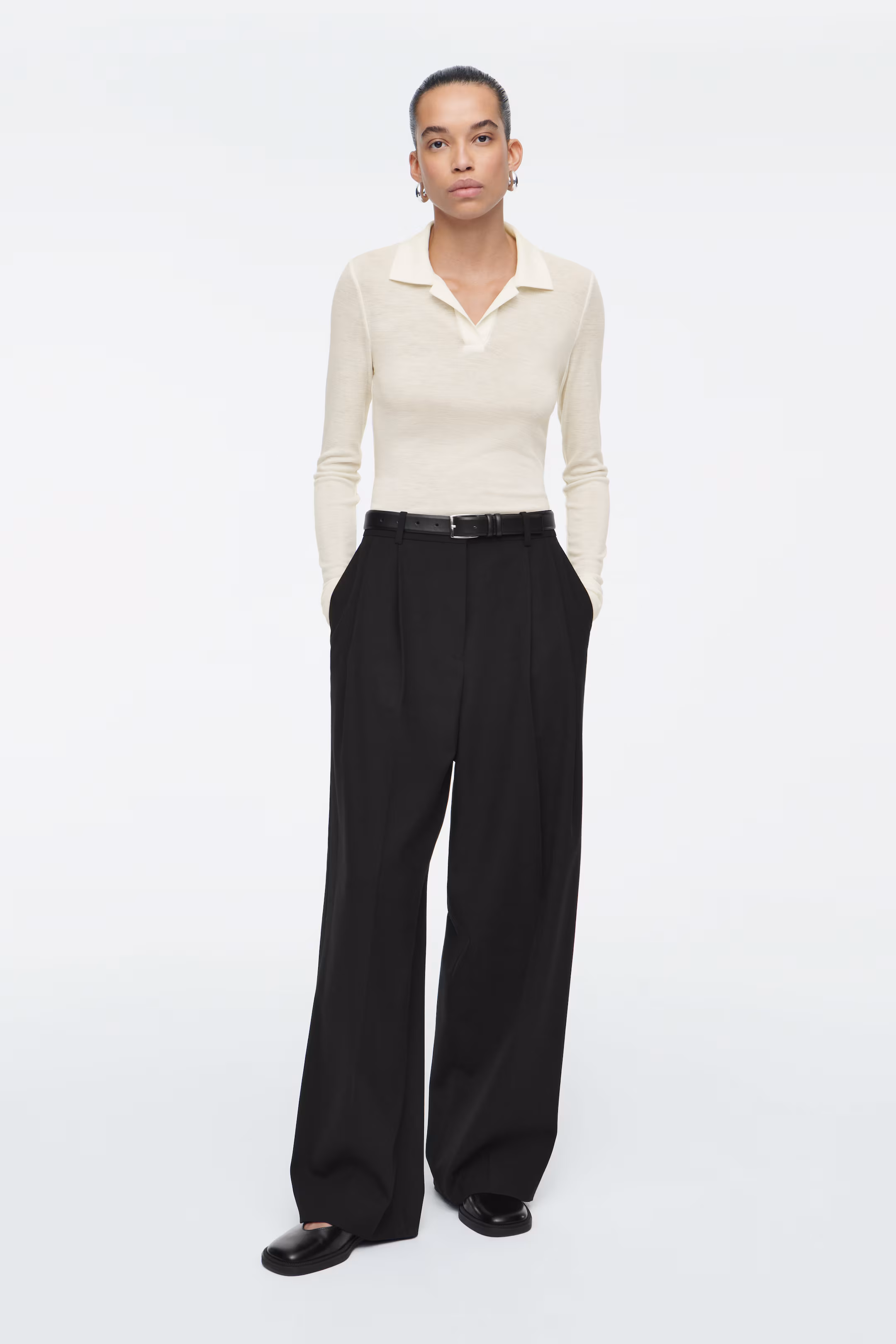 RELAXED TWILL WIDE-LEG TROUSERS