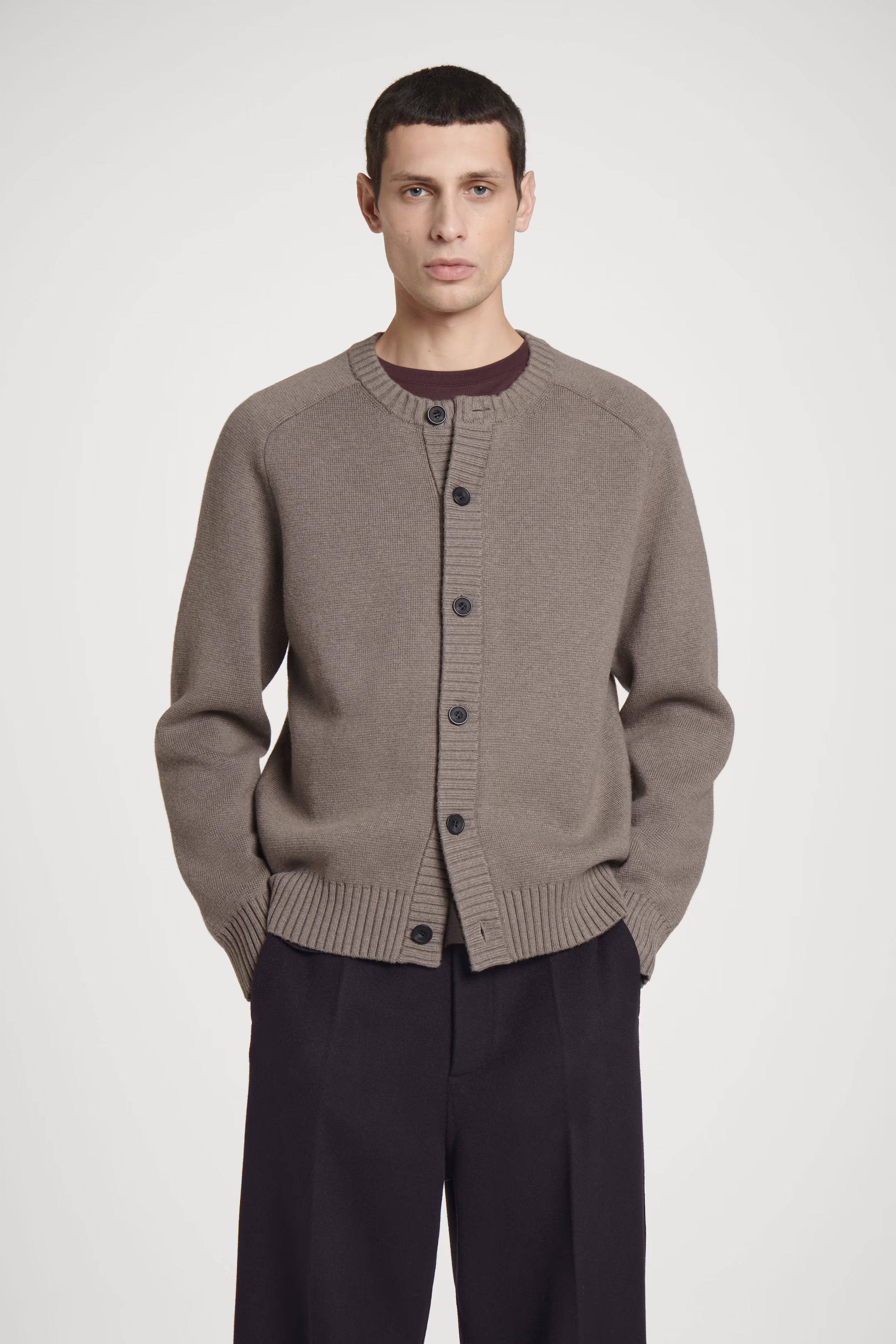 WOOL-BLEND CREW-NECK CARDIGAN