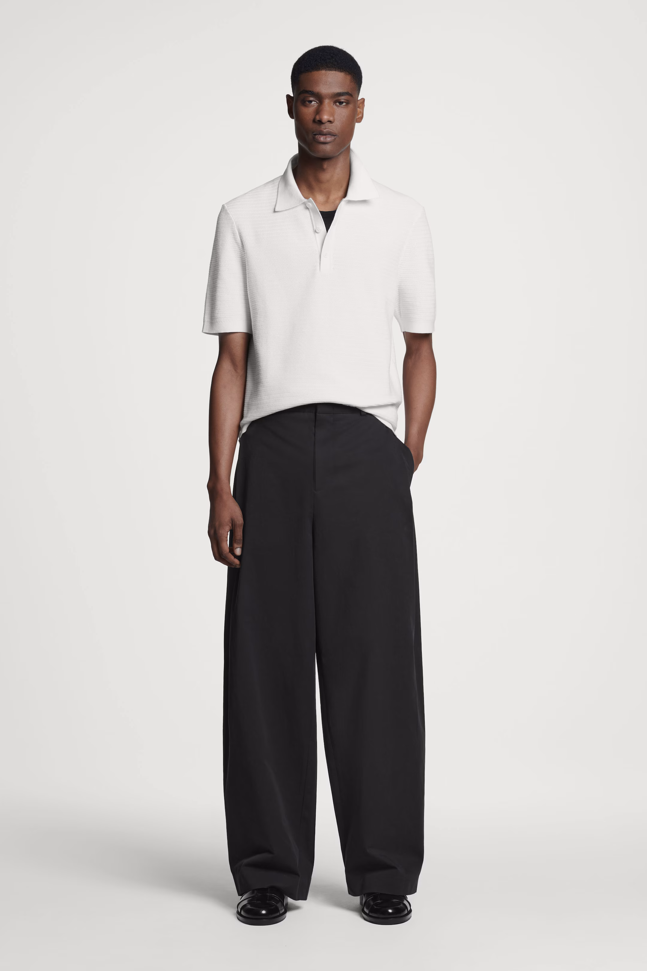 TEXTURED KNITTED COTTON POLO SHIRT