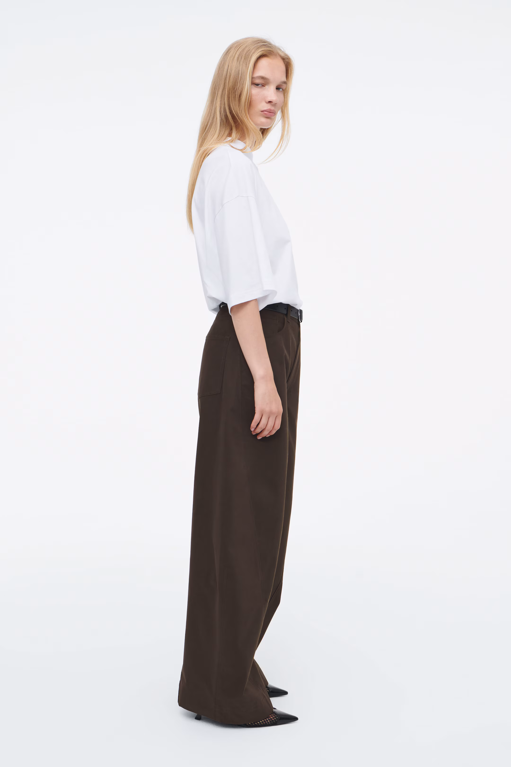 DECONSTRUCTED COTTON BARREL-LEG TROUSERS