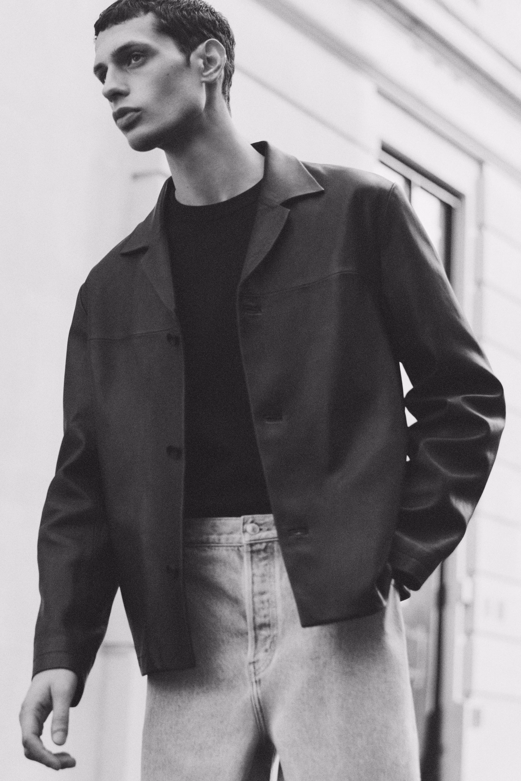 CAMP-COLLAR LEATHER JACKET