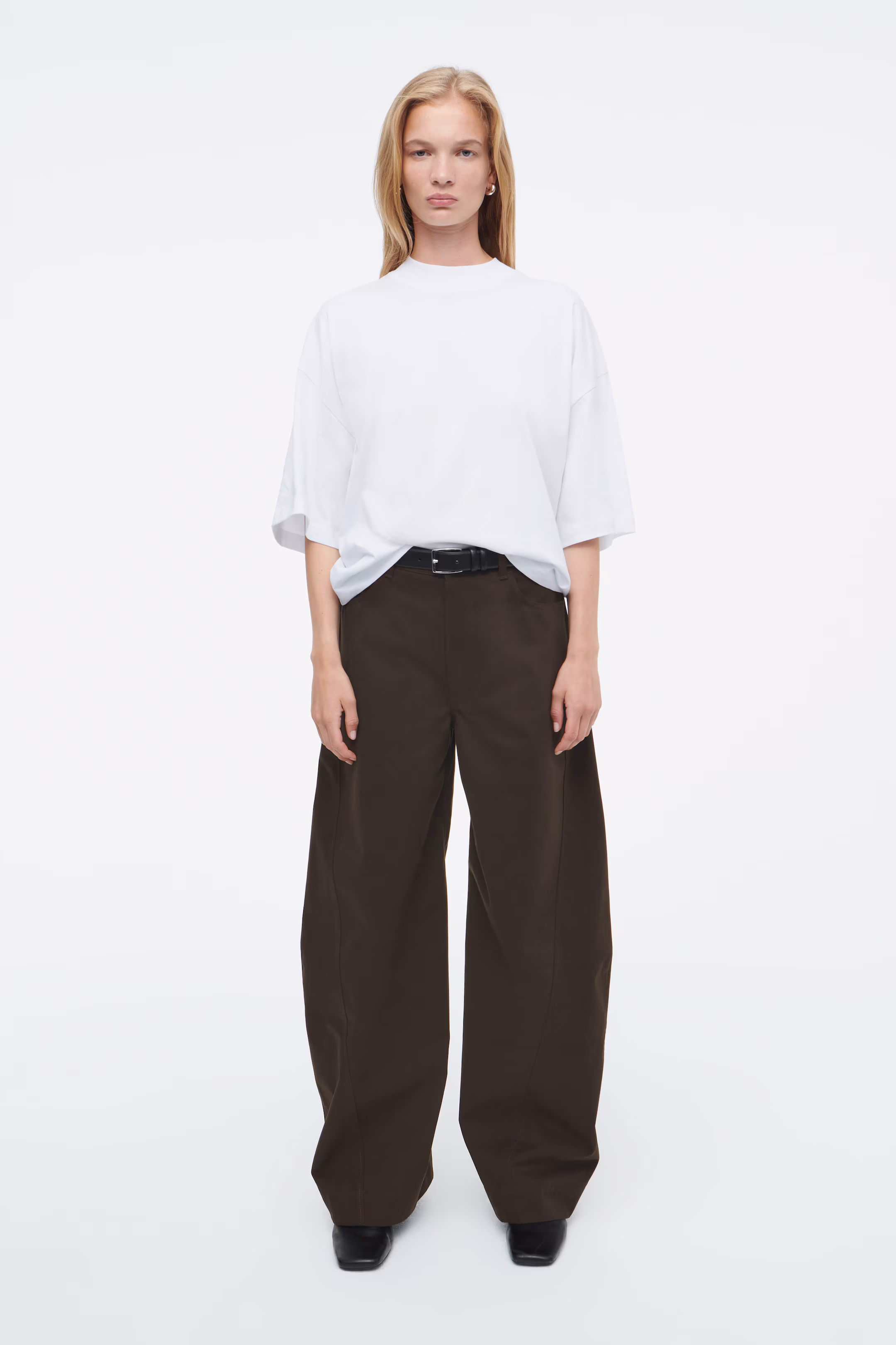 DECONSTRUCTED COTTON BARREL-LEG TROUSERS