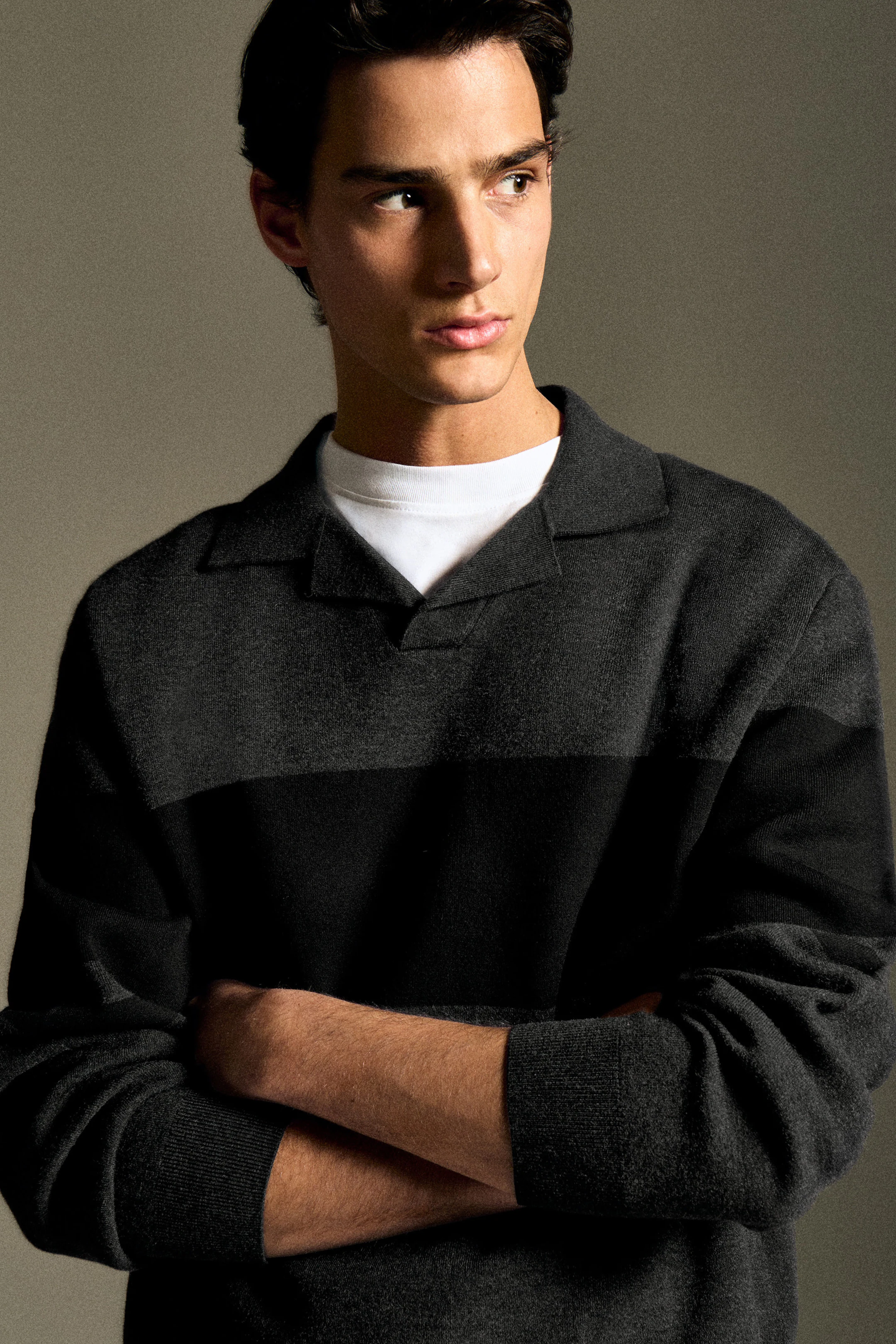 STRIPED DOUBLE-FACED KNITTED POLO SHIRT