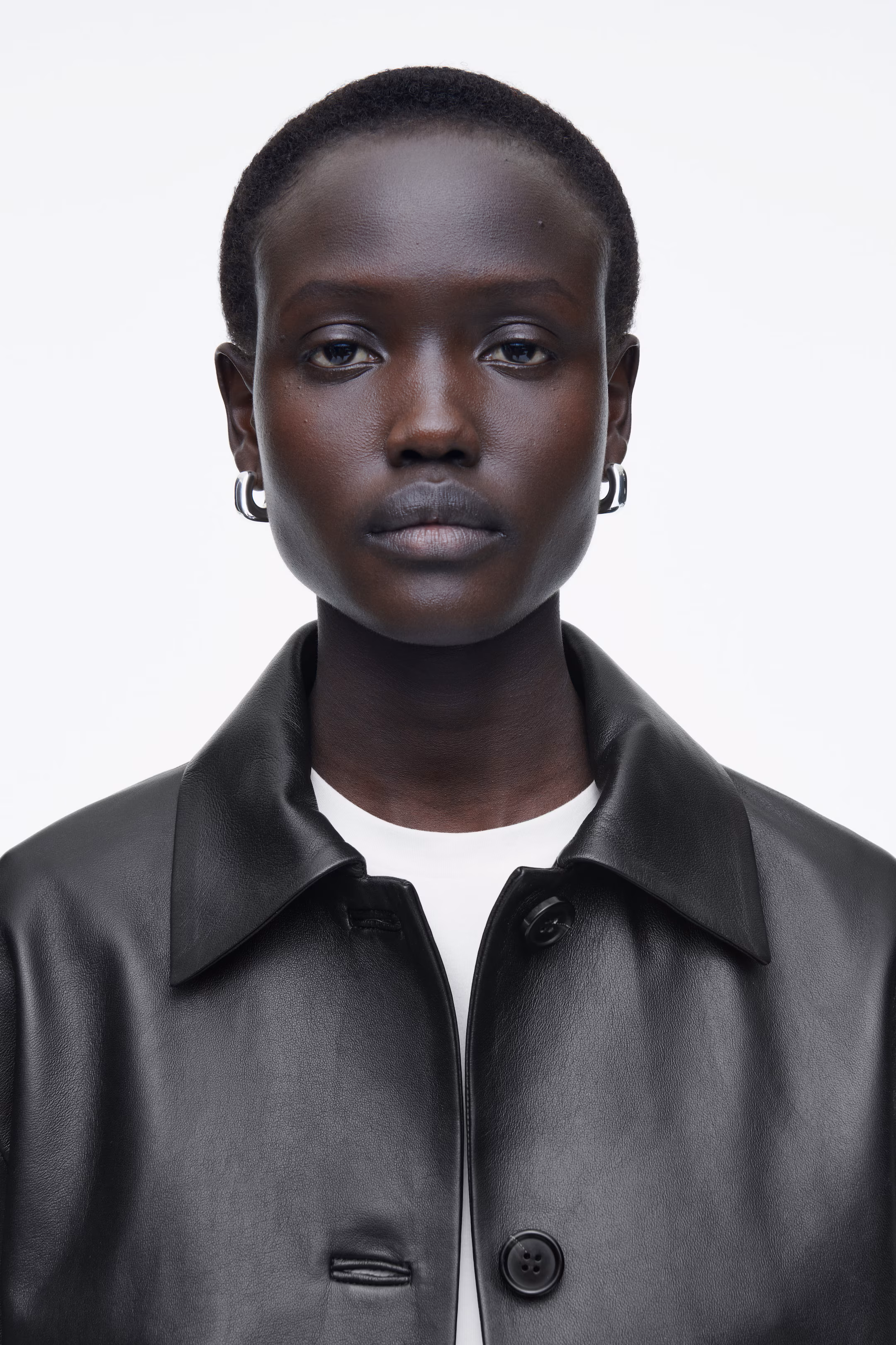 BOXY COLLARED LEATHER JACKET