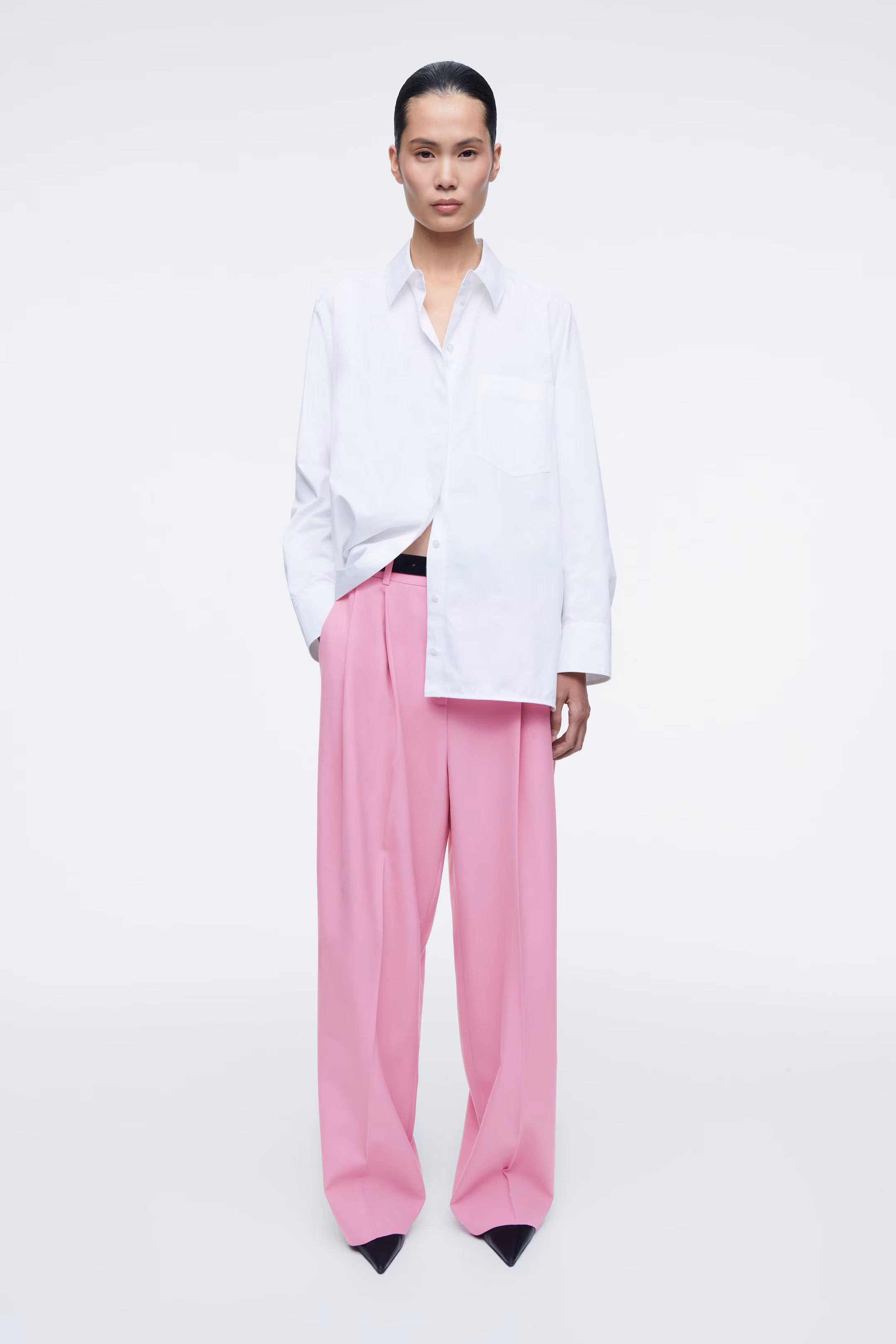 RELAXED TWILL WIDE-LEG TROUSERS