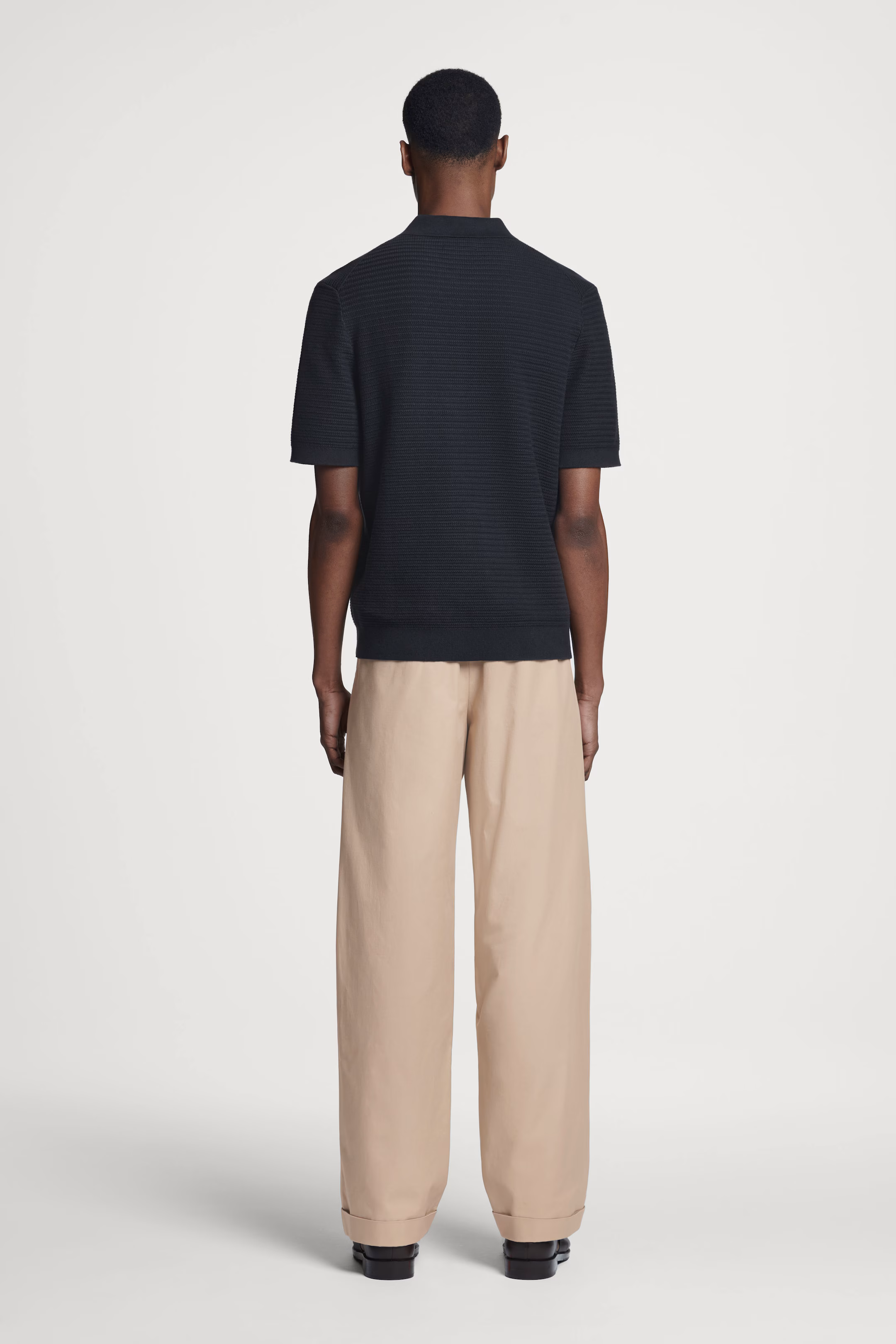 TEXTURED KNITTED COTTON POLO SHIRT