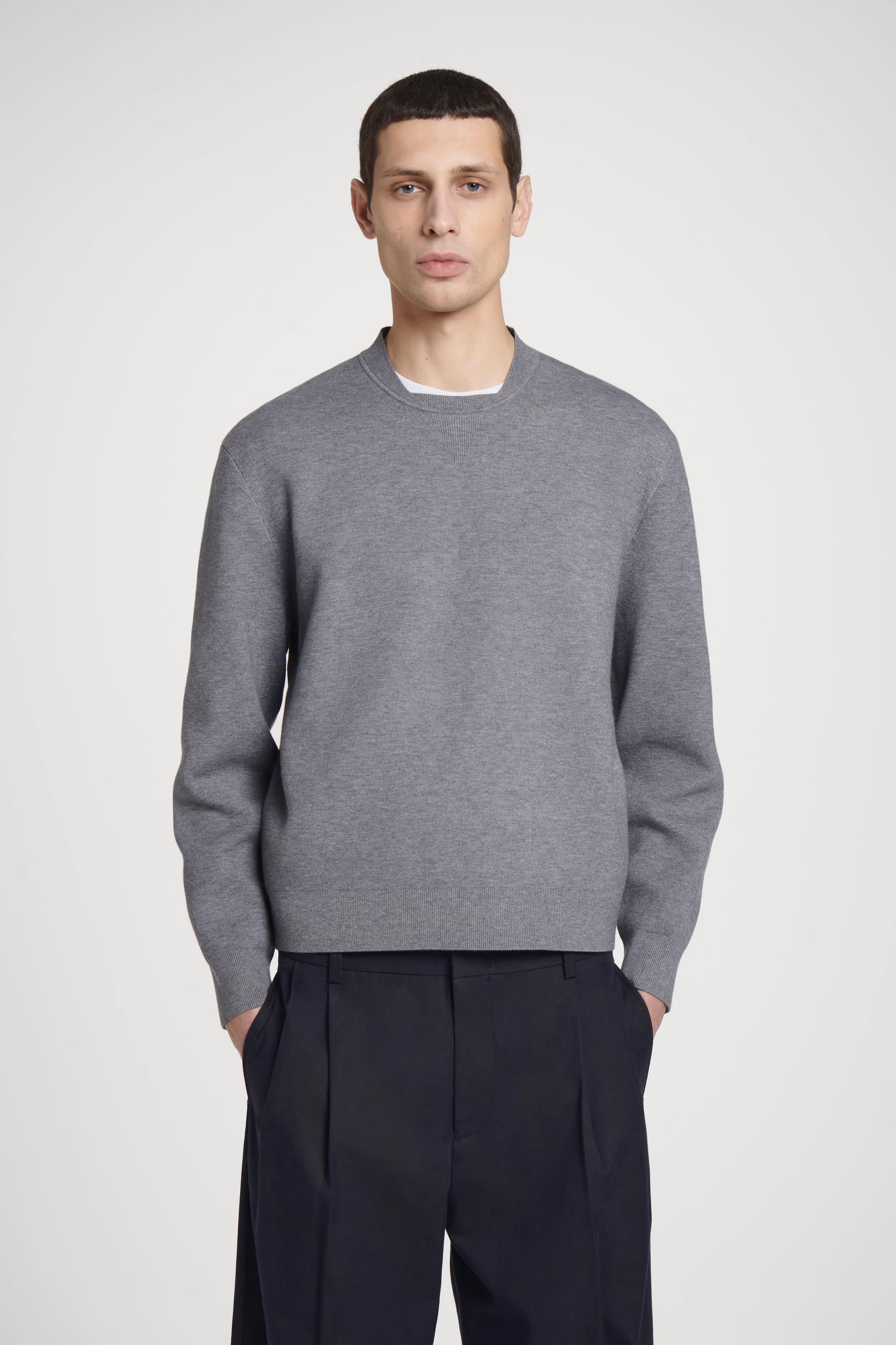 DOUBLE-FACED BOMBER-NECK KNITTED JUMPER