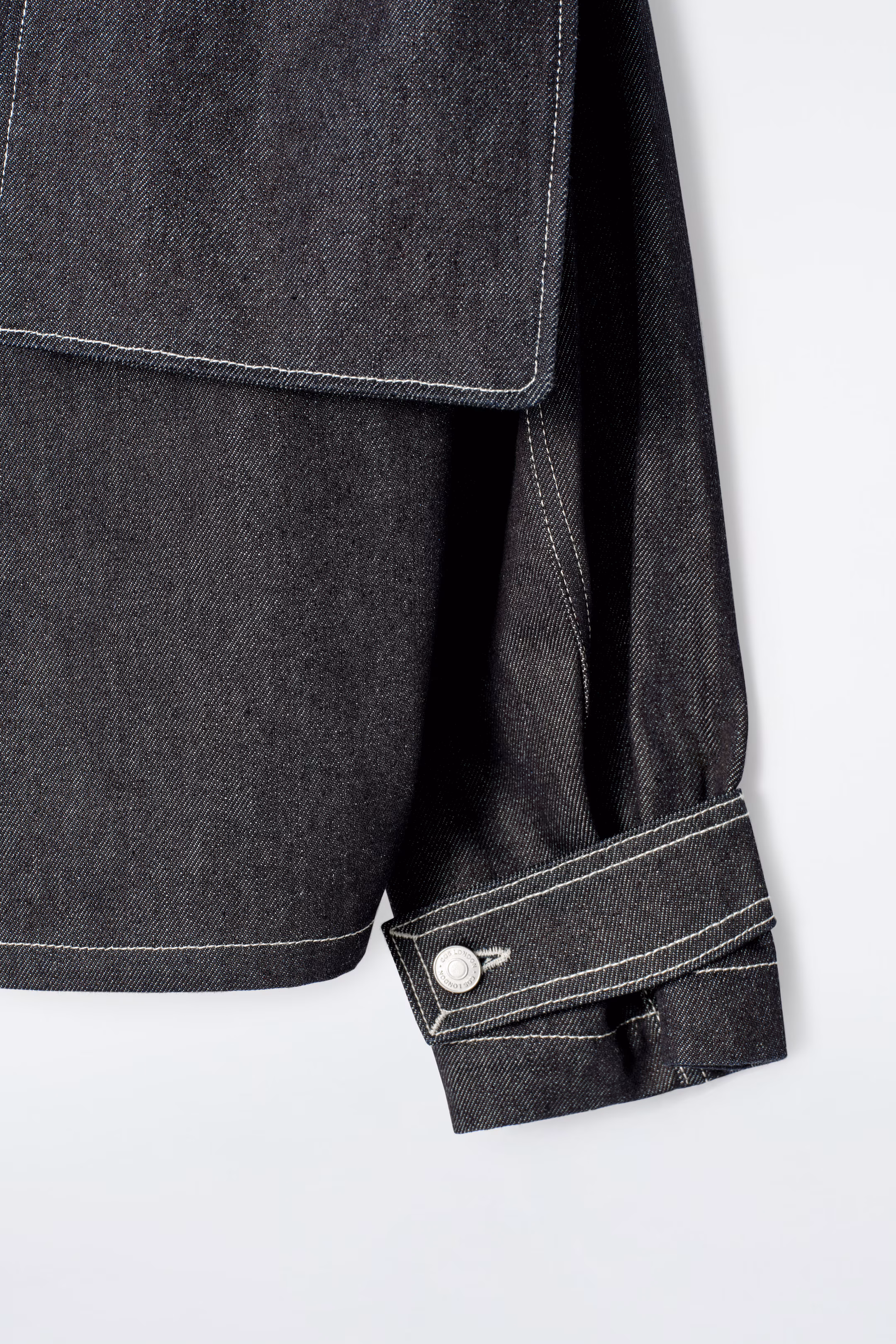 SCARF-DETAIL RAW DENIM TOP