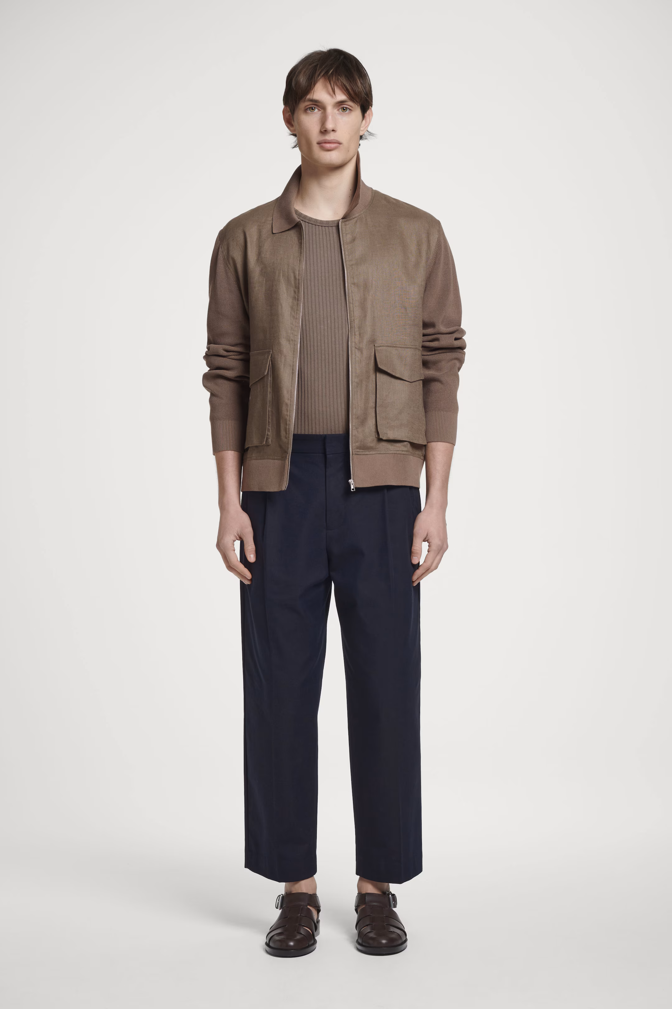 RELAXED PLEATED COTTON TAPERED TROUSERS