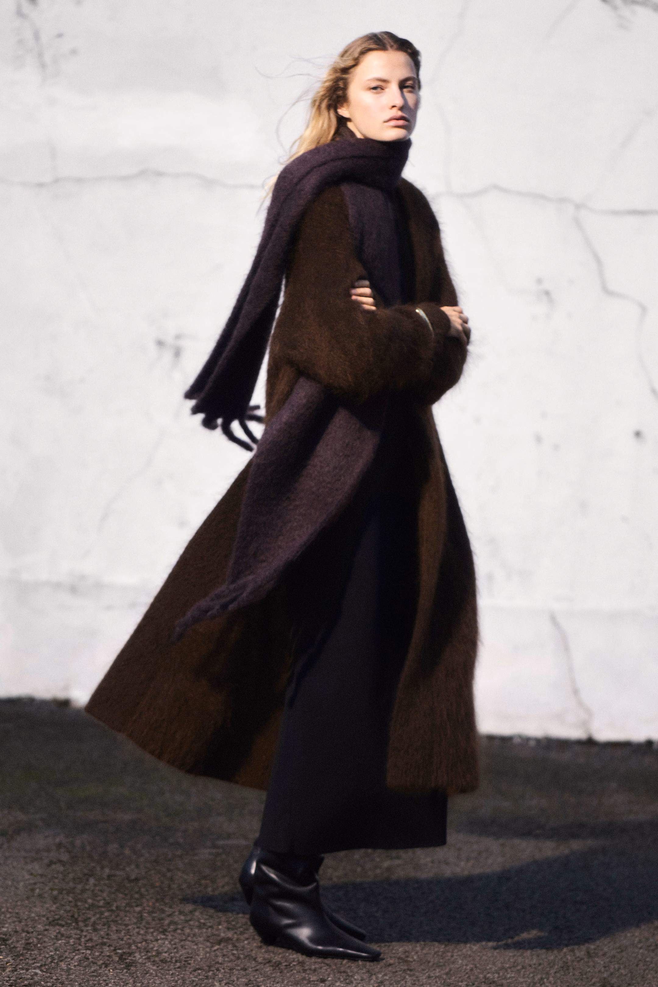 FRINGED BRUSHED-MOHAIR SCARF