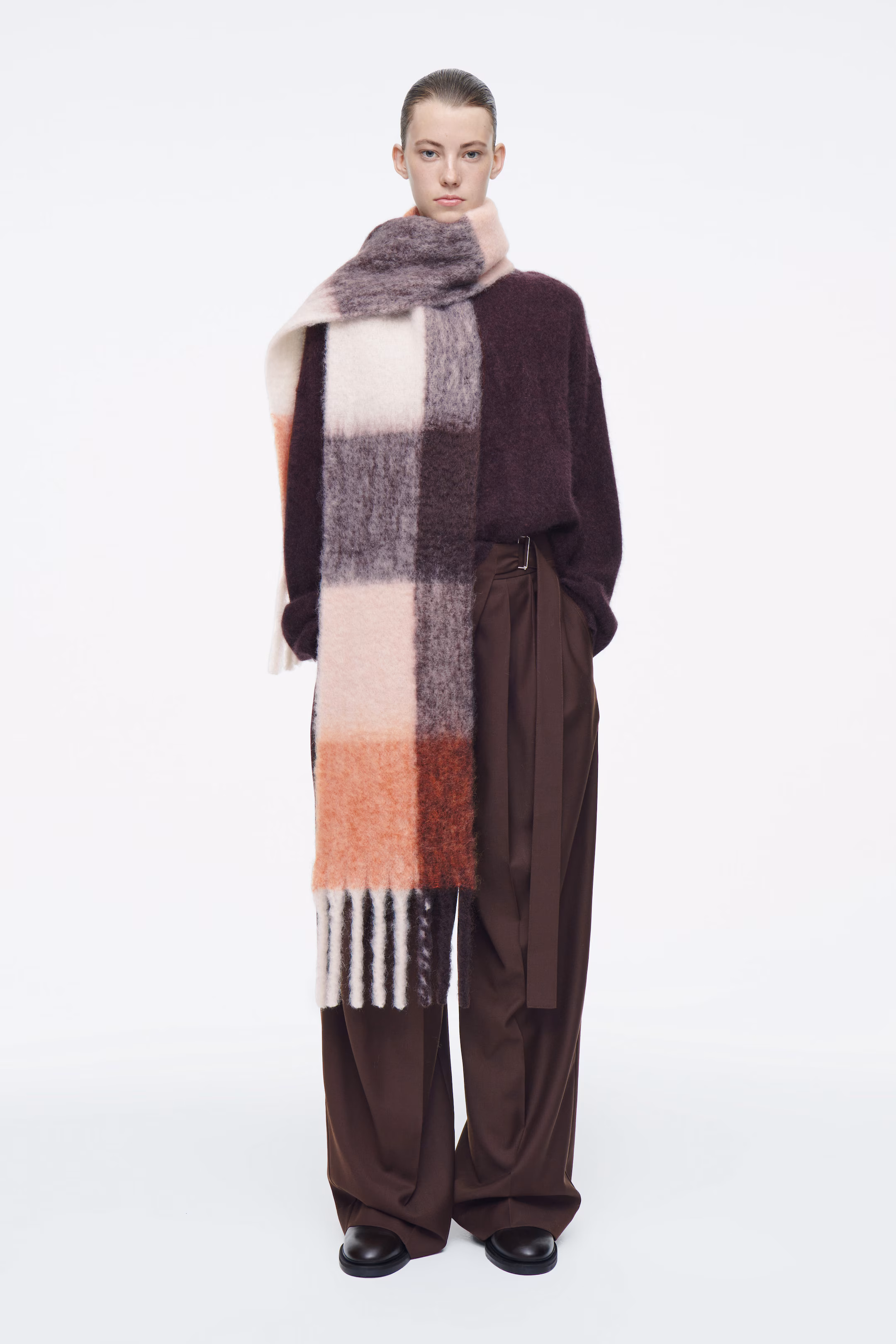 FRINGED BRUSHED-MOHAIR SCARF