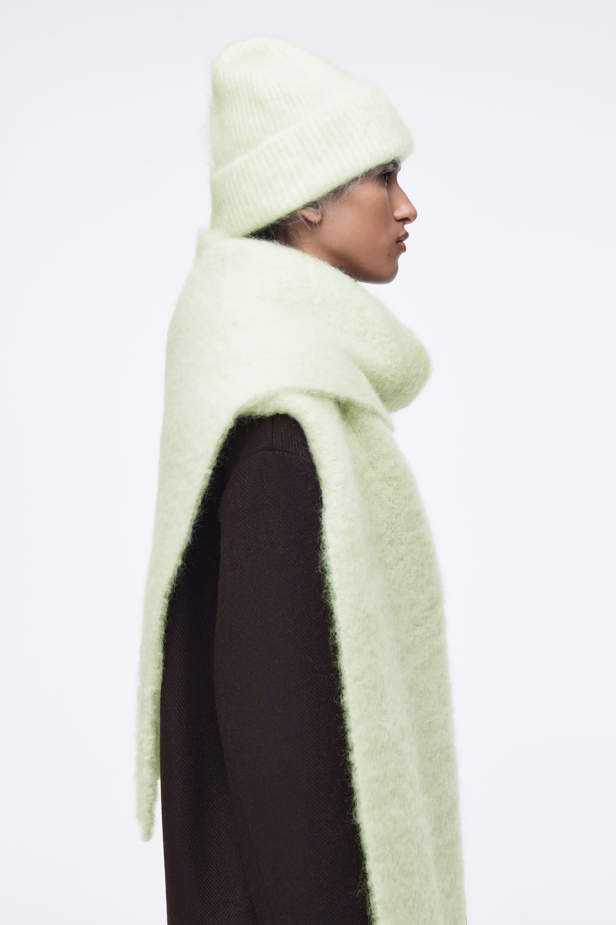 FRINGED BRUSHED-MOHAIR SCARF