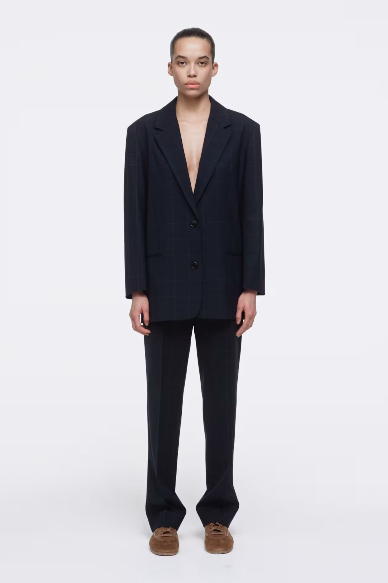 WINDOWPANE-CHECK STRAIGHT-LEG TROUSERS