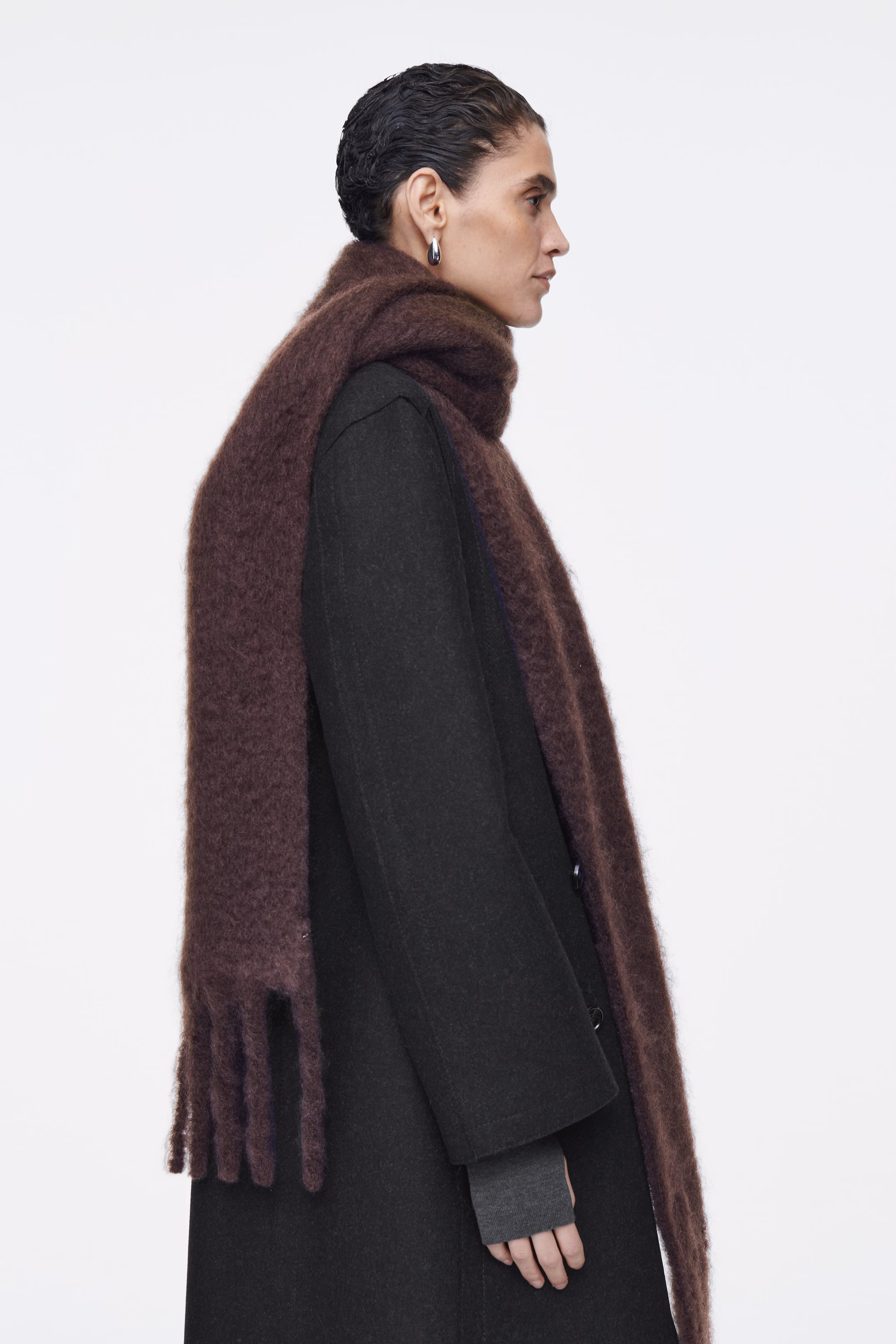 FRINGED BRUSHED-MOHAIR SCARF