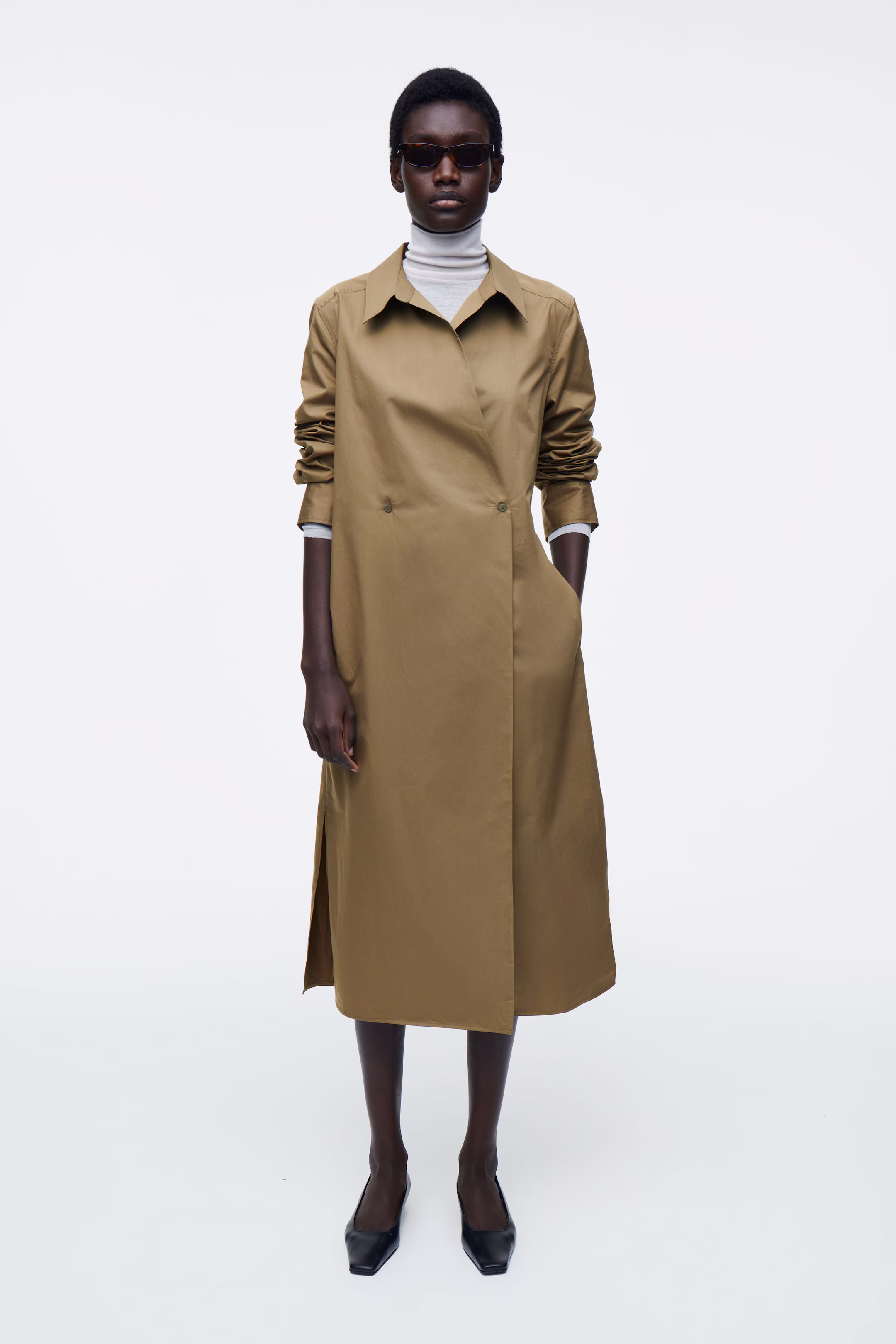 DOUBLE-BREASTED MIDI SHIRT DRESS