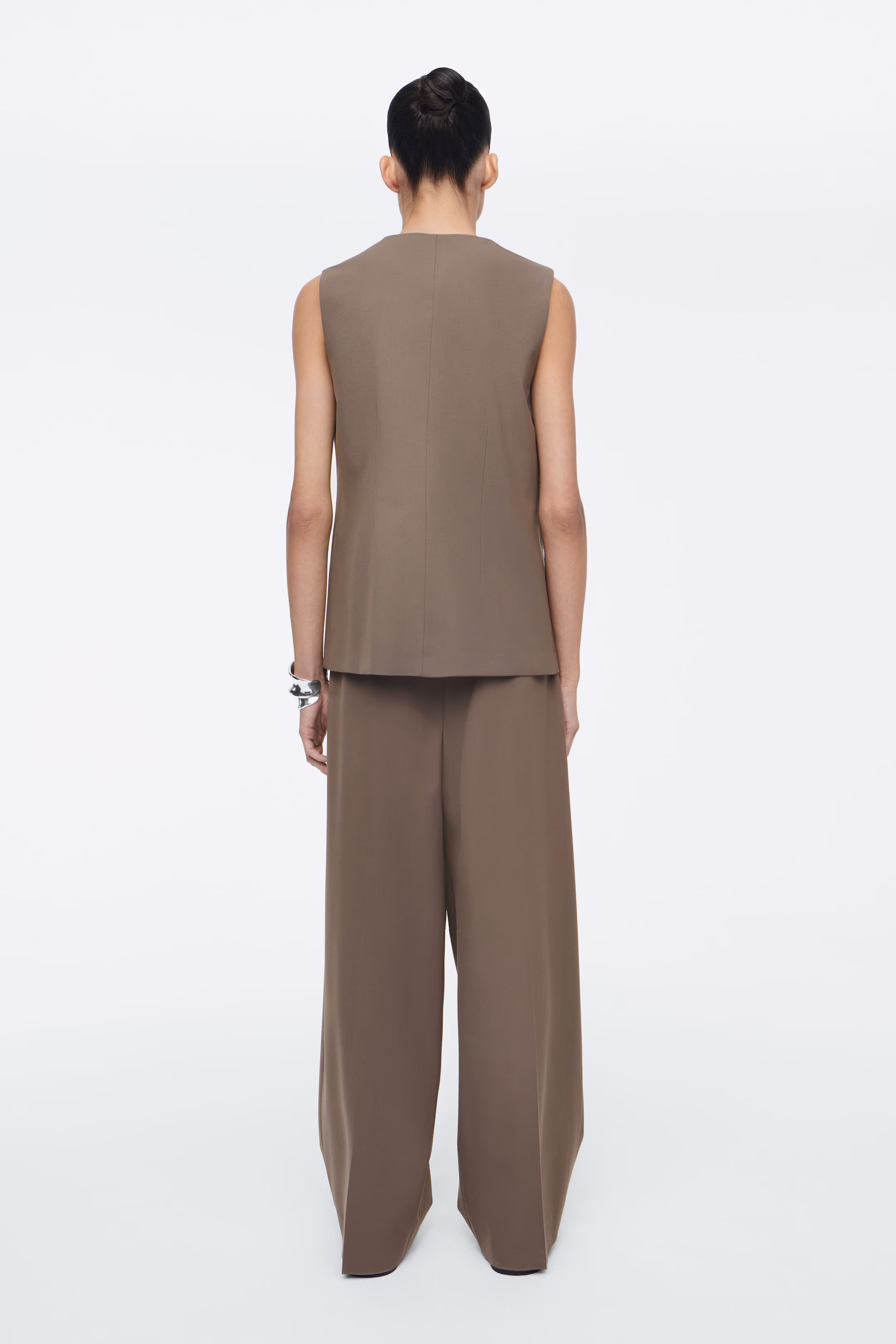 RELAXED TWILL WIDE-LEG TROUSERS