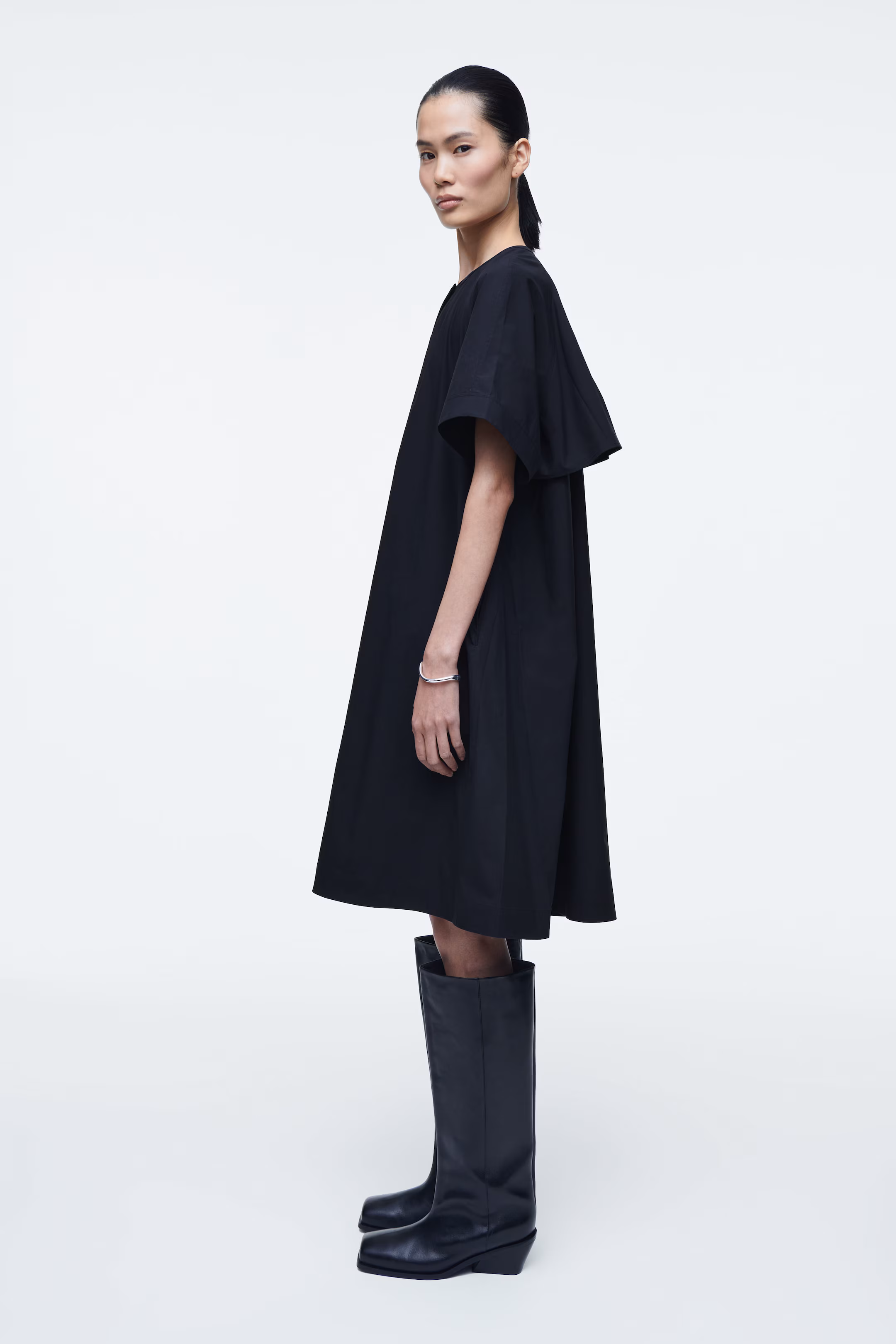 OVERSIZED FLARED POPLIN MIDI DRESS
