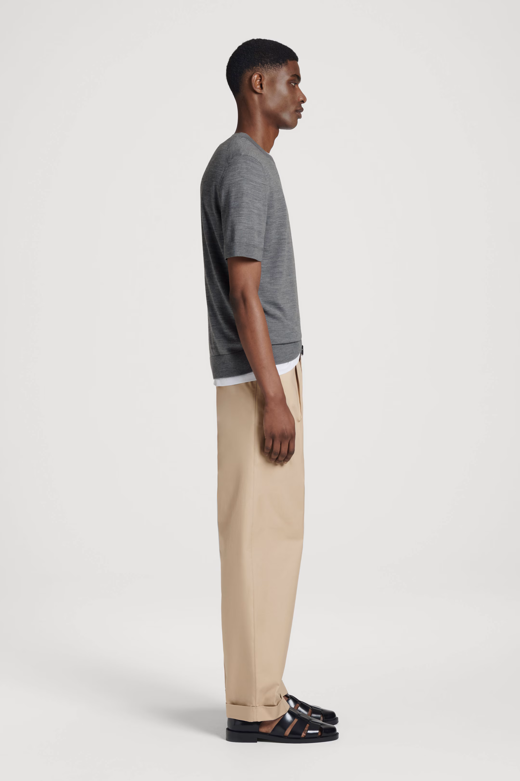 TAPERED COTTON TURN-UP TROUSERS
