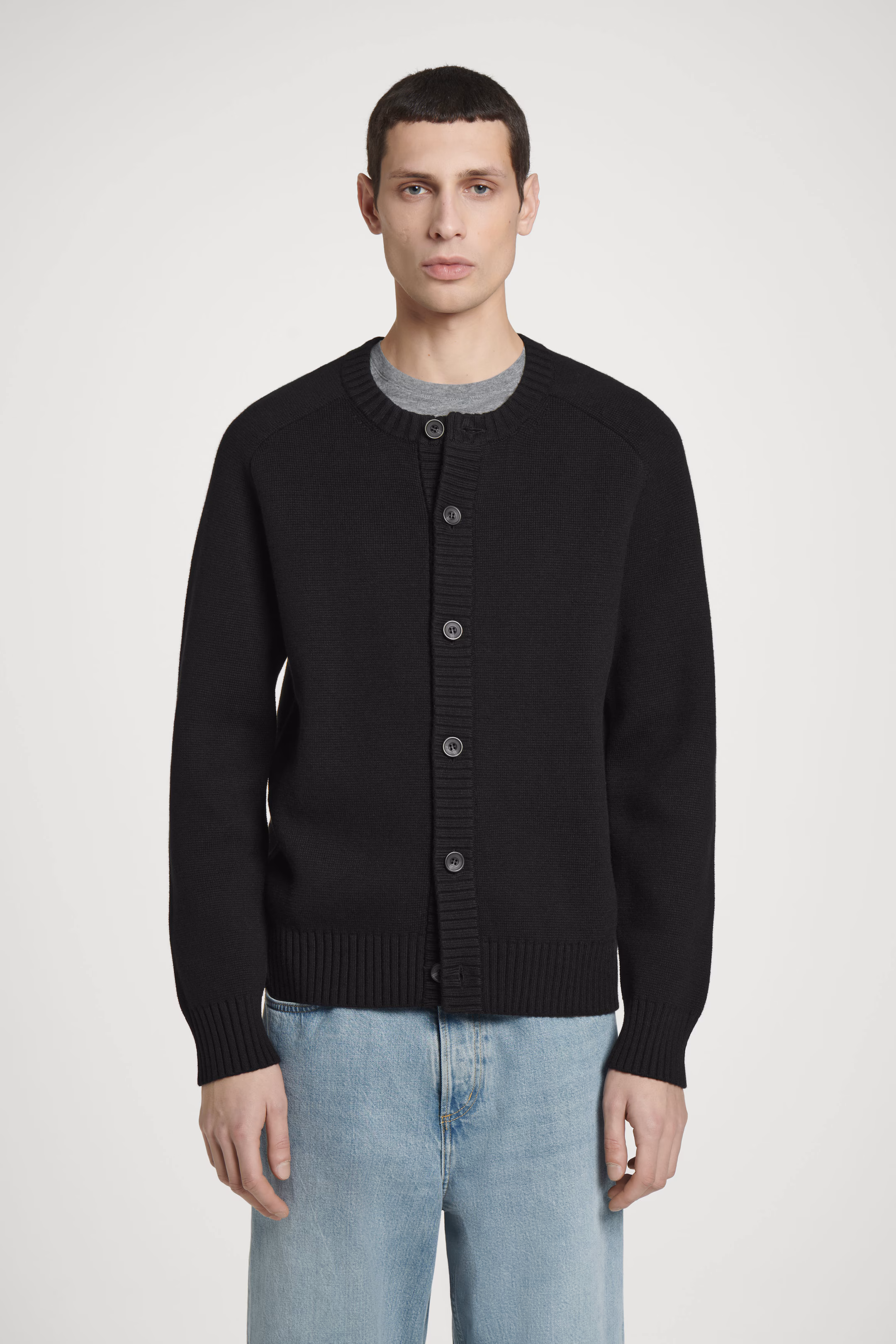 WOOL-BLEND CREW-NECK CARDIGAN