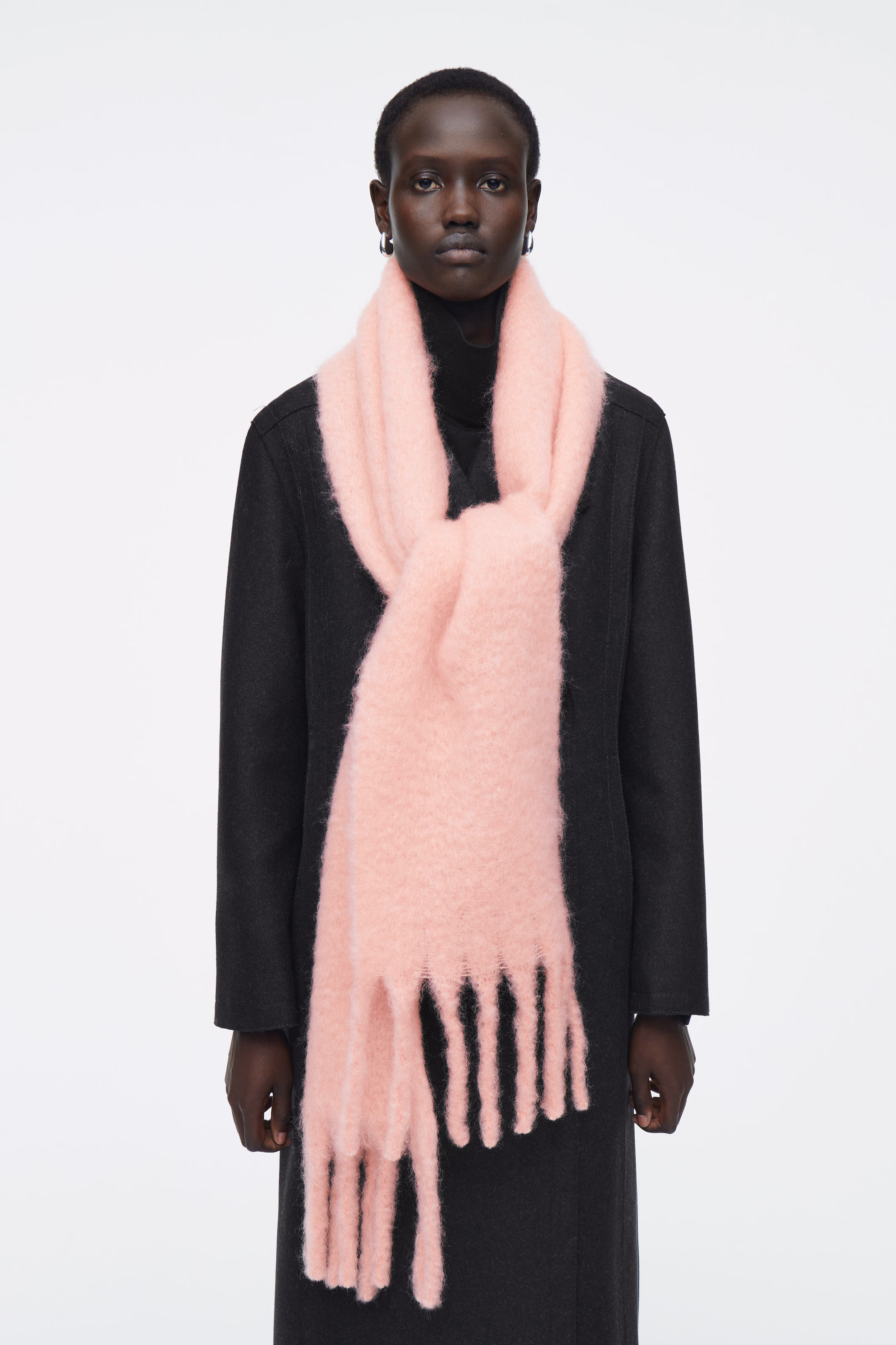 FRINGED BRUSHED-MOHAIR SCARF