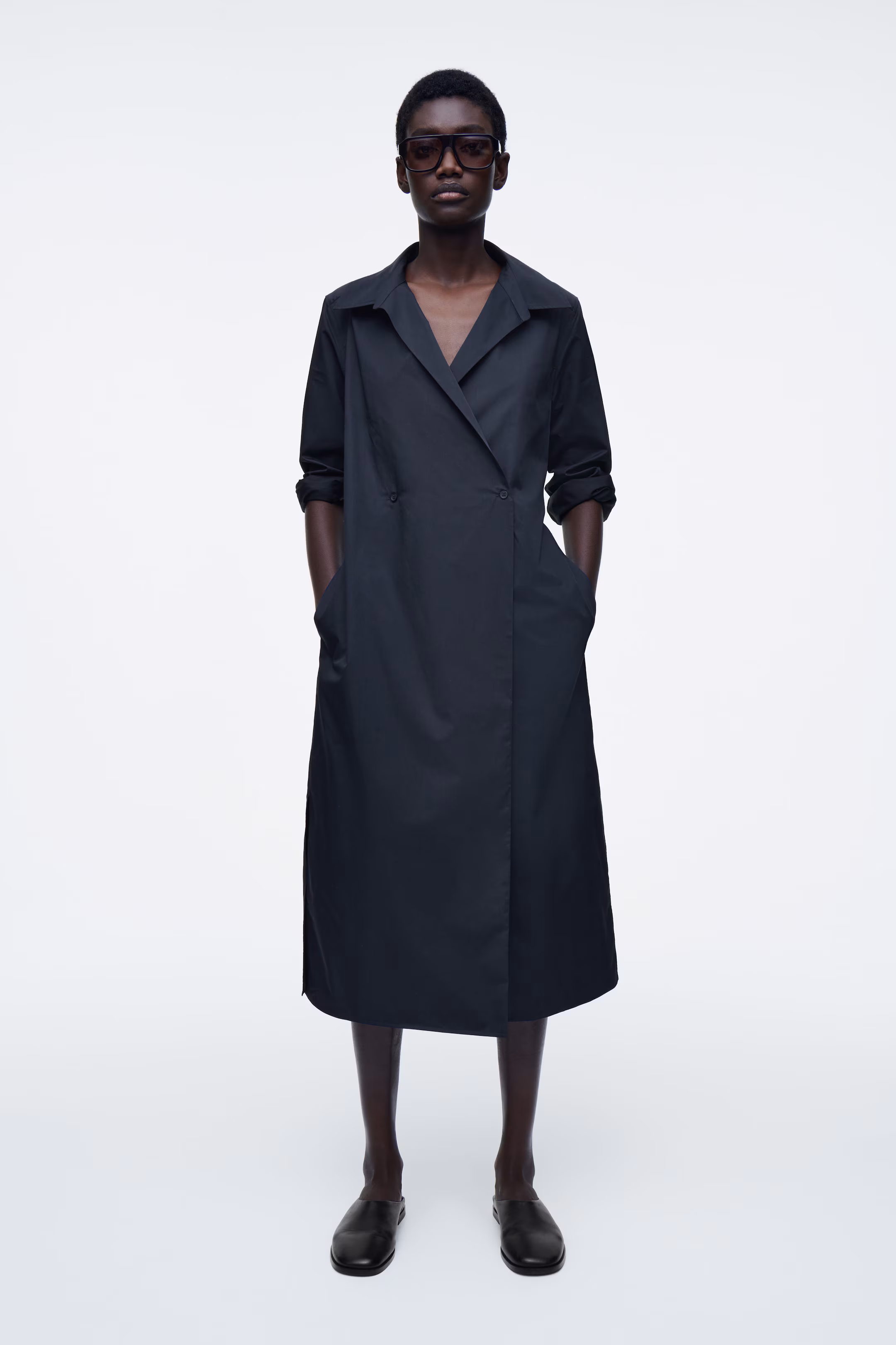 DOUBLE-BREASTED MIDI SHIRT DRESS